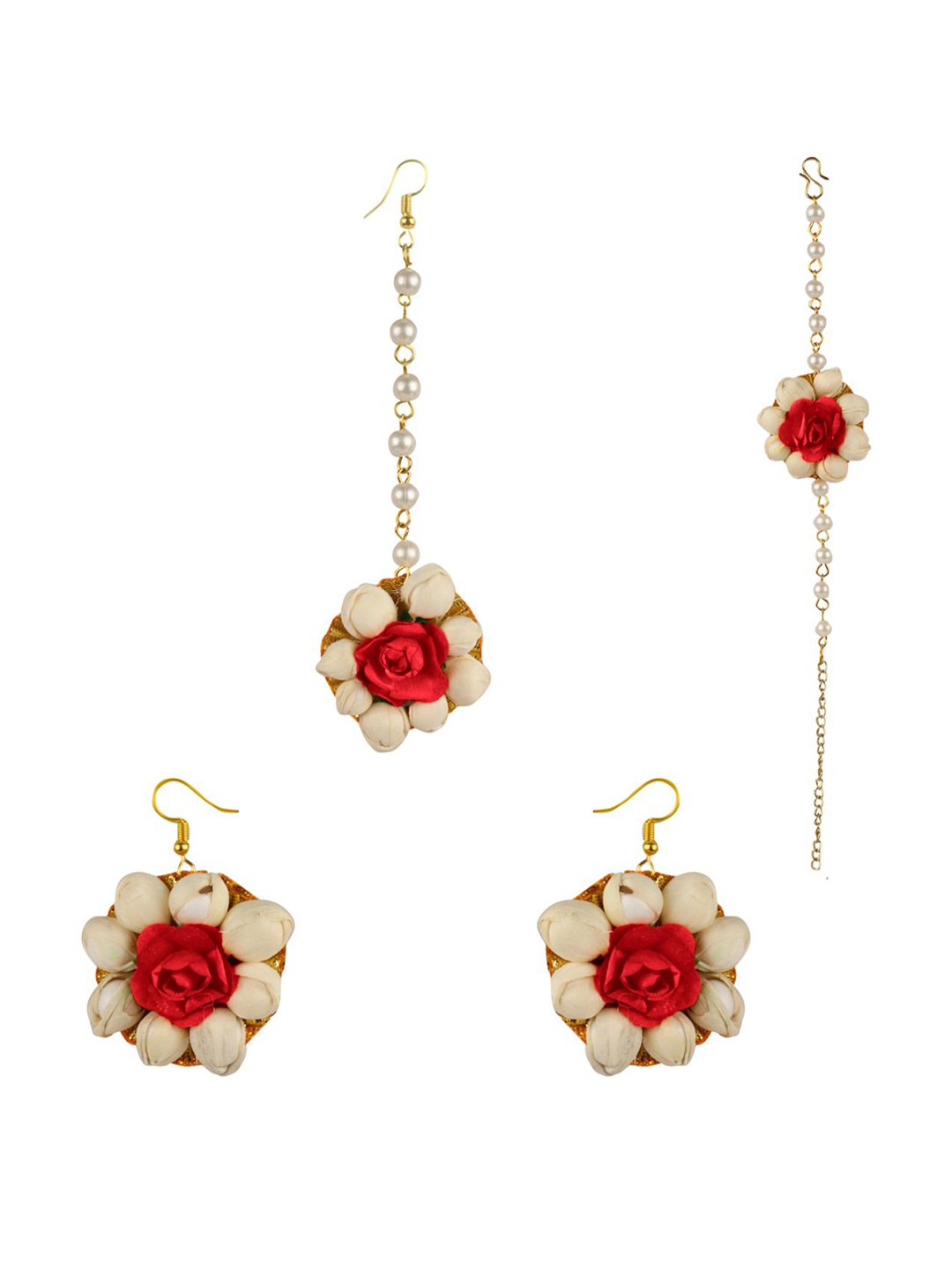 

Daizy Girls Beaded Bracelet and Earrings With Maang Tika, Red