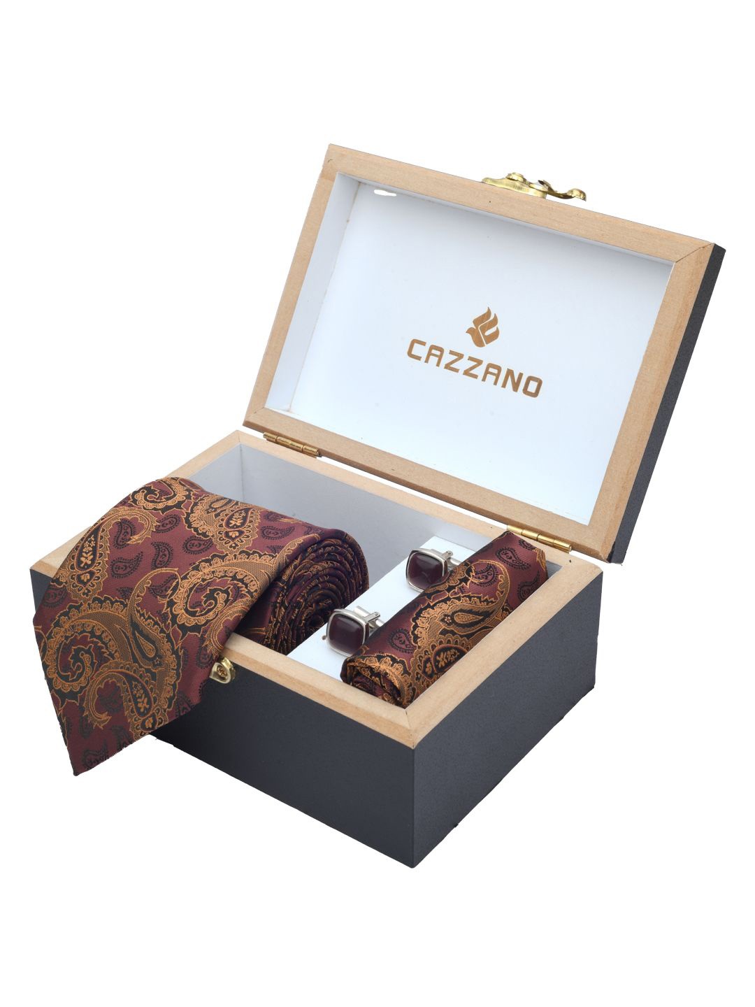 

Cazzano Men Floral Printed Tie Cufflinks & Pocket Square Accessory Gift Set, Brown