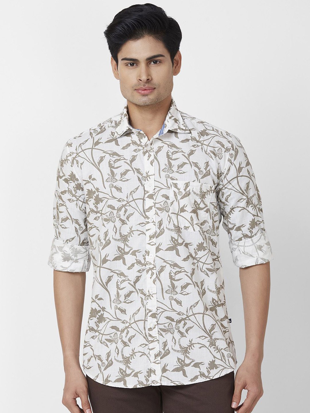 

Parx Men Spread Collar Abstract Printed Cotton Slim Fit Casual Shirt, White