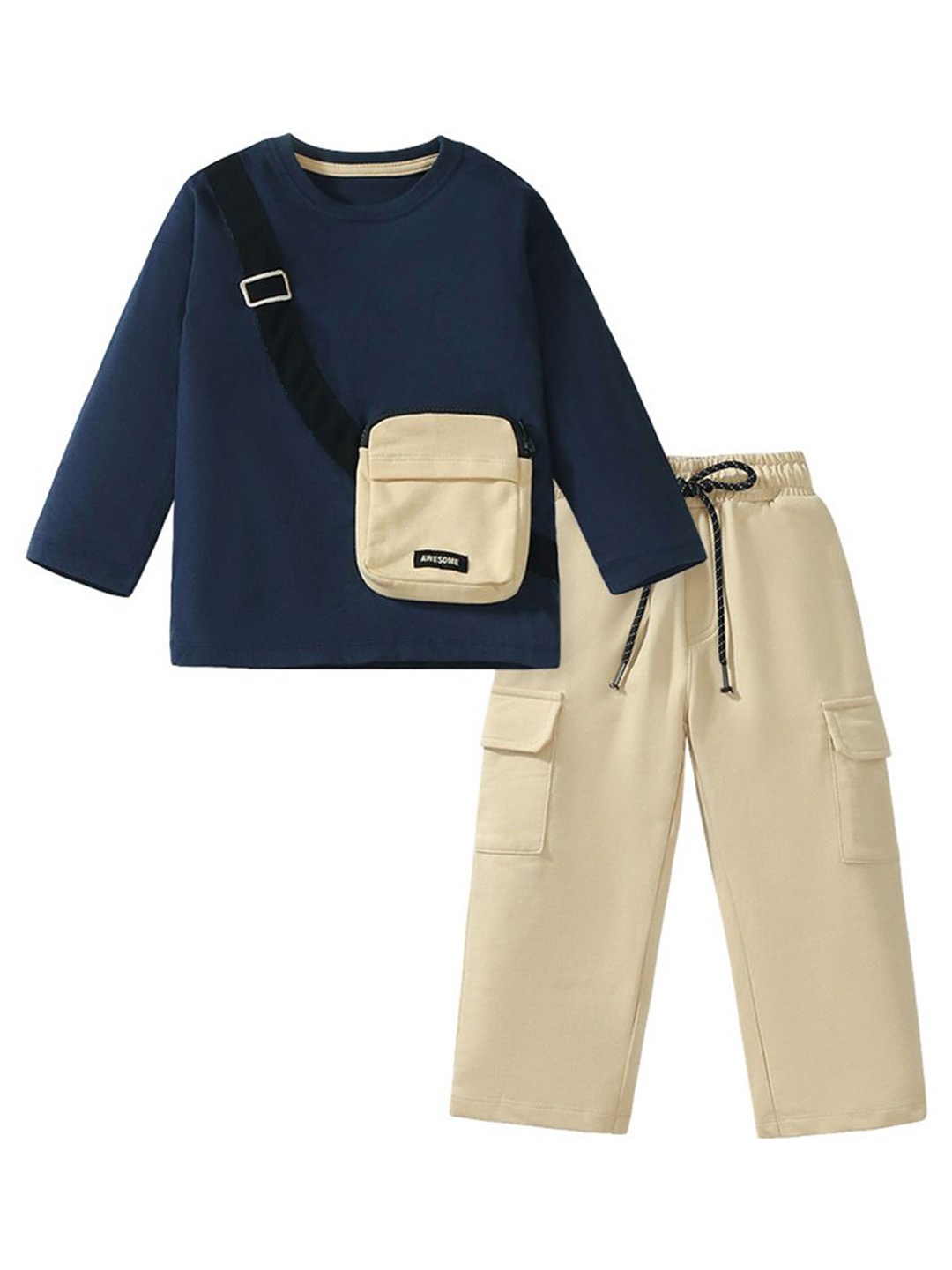 

StyleCast x Revolte Boys Pure Cotton T-shirt with Trousers, Navy blue