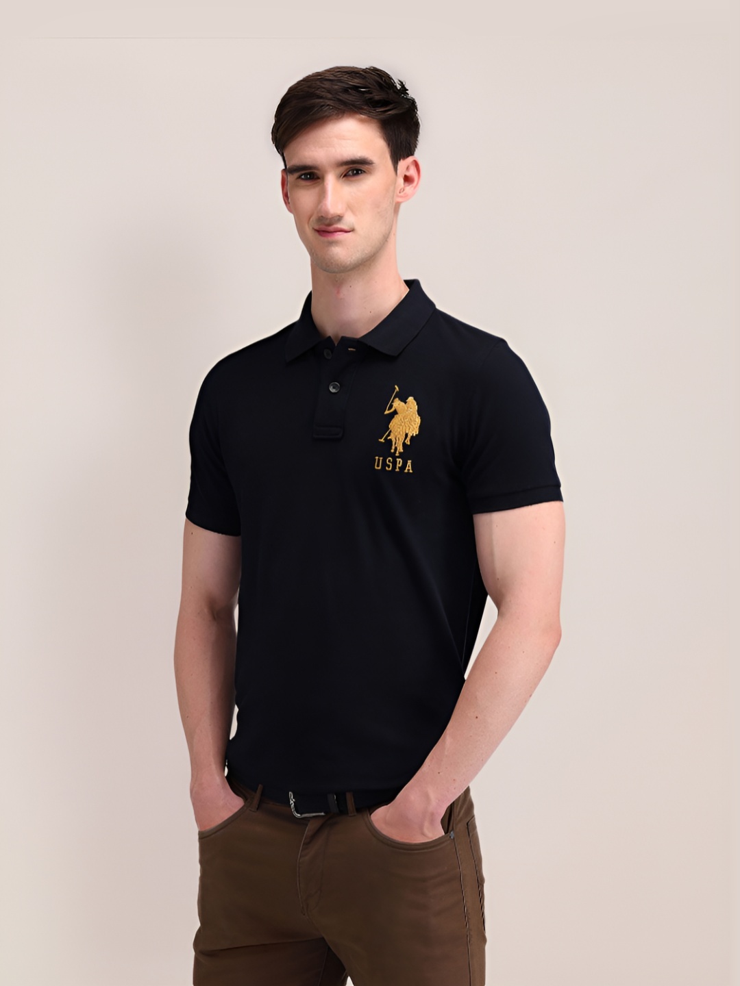 

U.S. Polo Assn. Men Brand Logo Polo Collar Slim Fit Cotton T-shirt, Navy blue