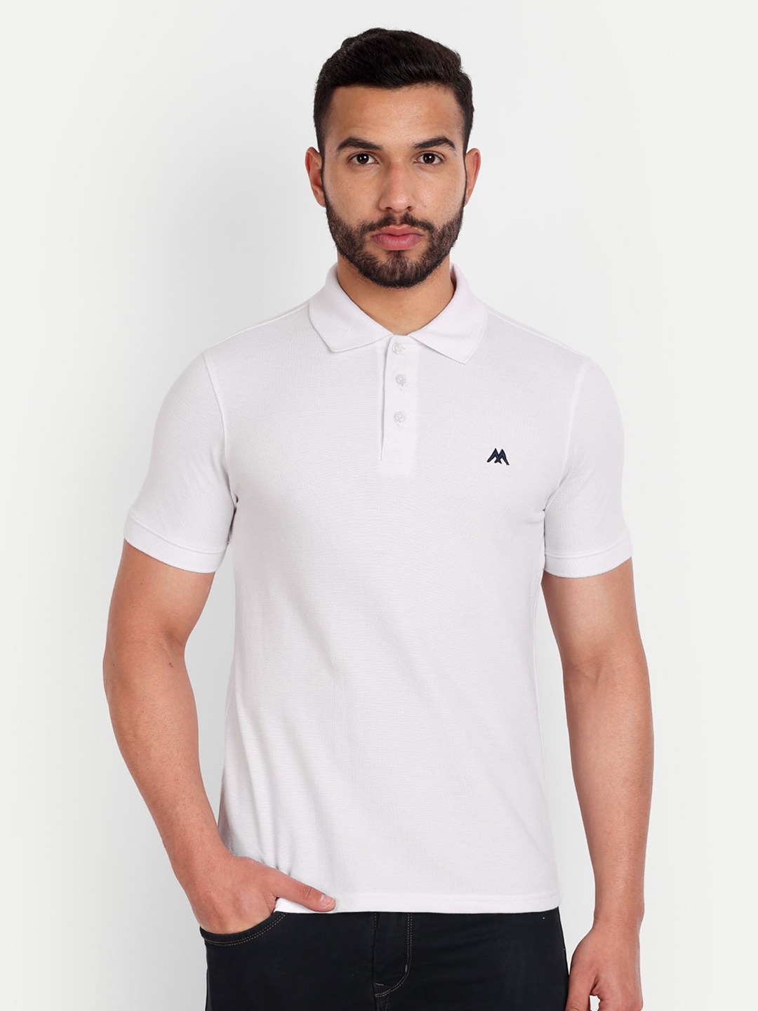 

MEGHZ Men Solid Polo Collar Cotton Slim Fit T-shirt, White