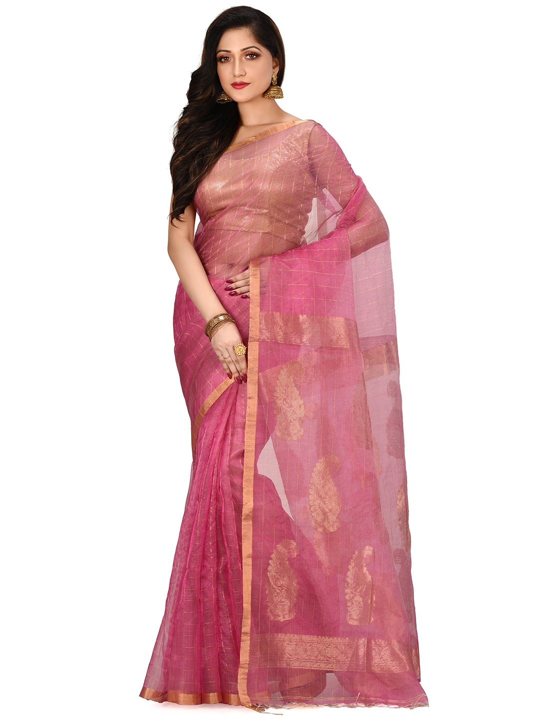 

SPRISH Ethnic Motifs Zari Pure Silk Banarasi Saree, Pink