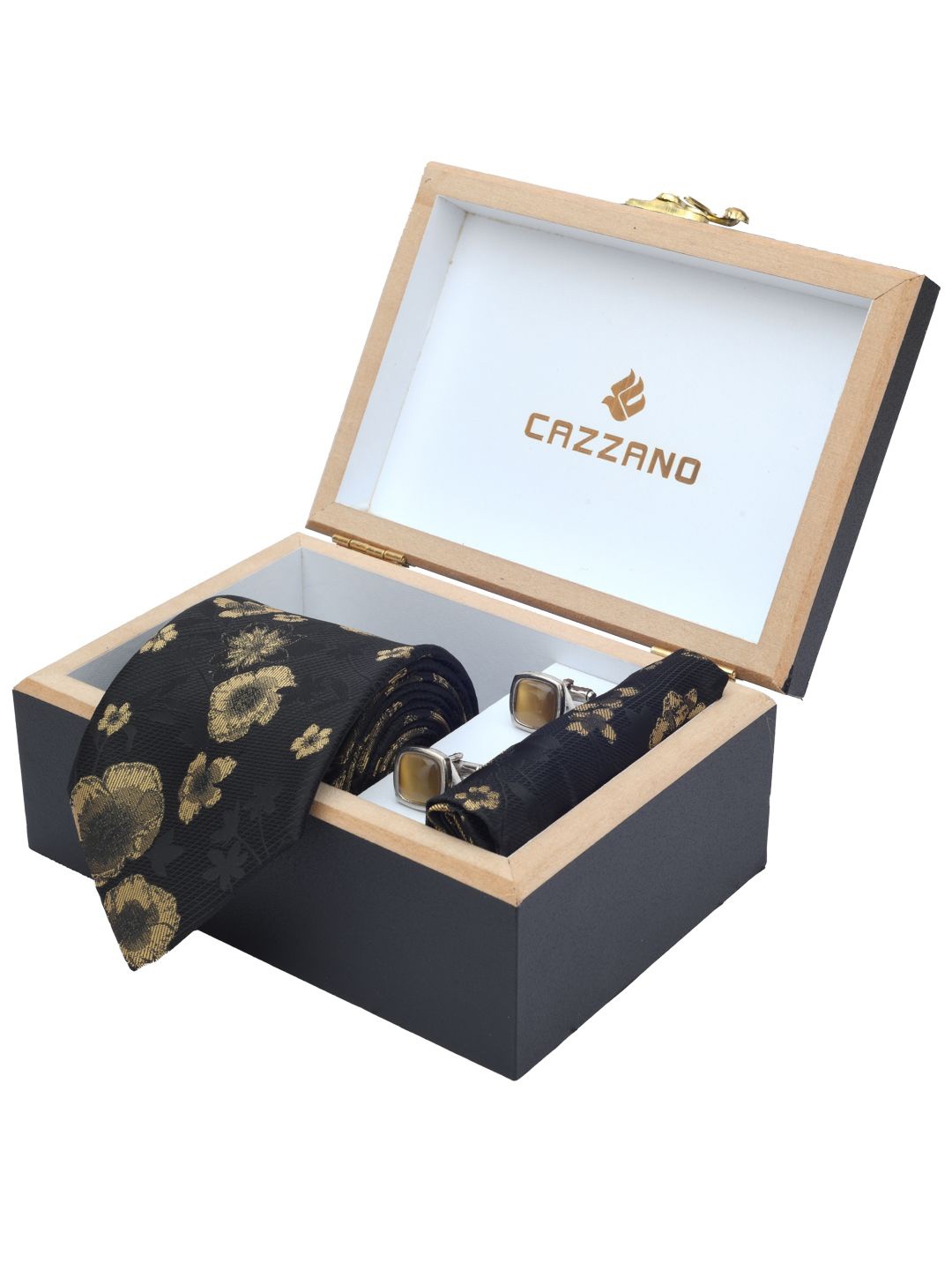 

Cazzano Men Floral Printed Tie Cufflinks & Pocket Square Accessory Gift Set, Black