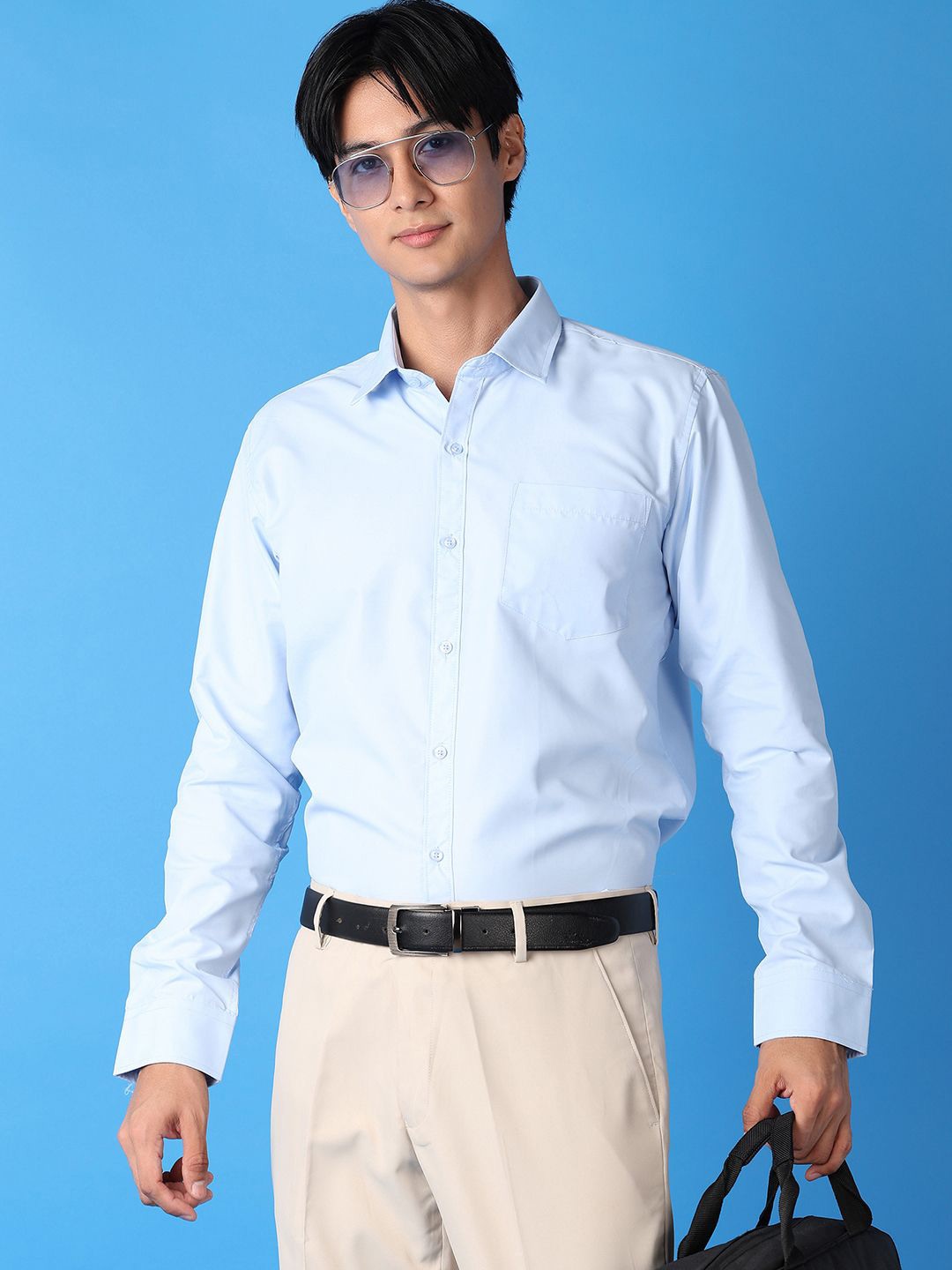 

V-Mart Men Classic Spread Collar Solid Striped Cotton Formal Shirt, Blue