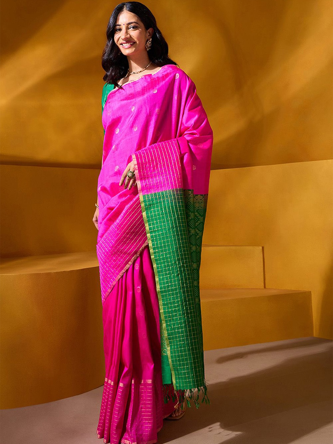 

Taneira Woven Design Zari Festive Pure Silk Saree, Pink