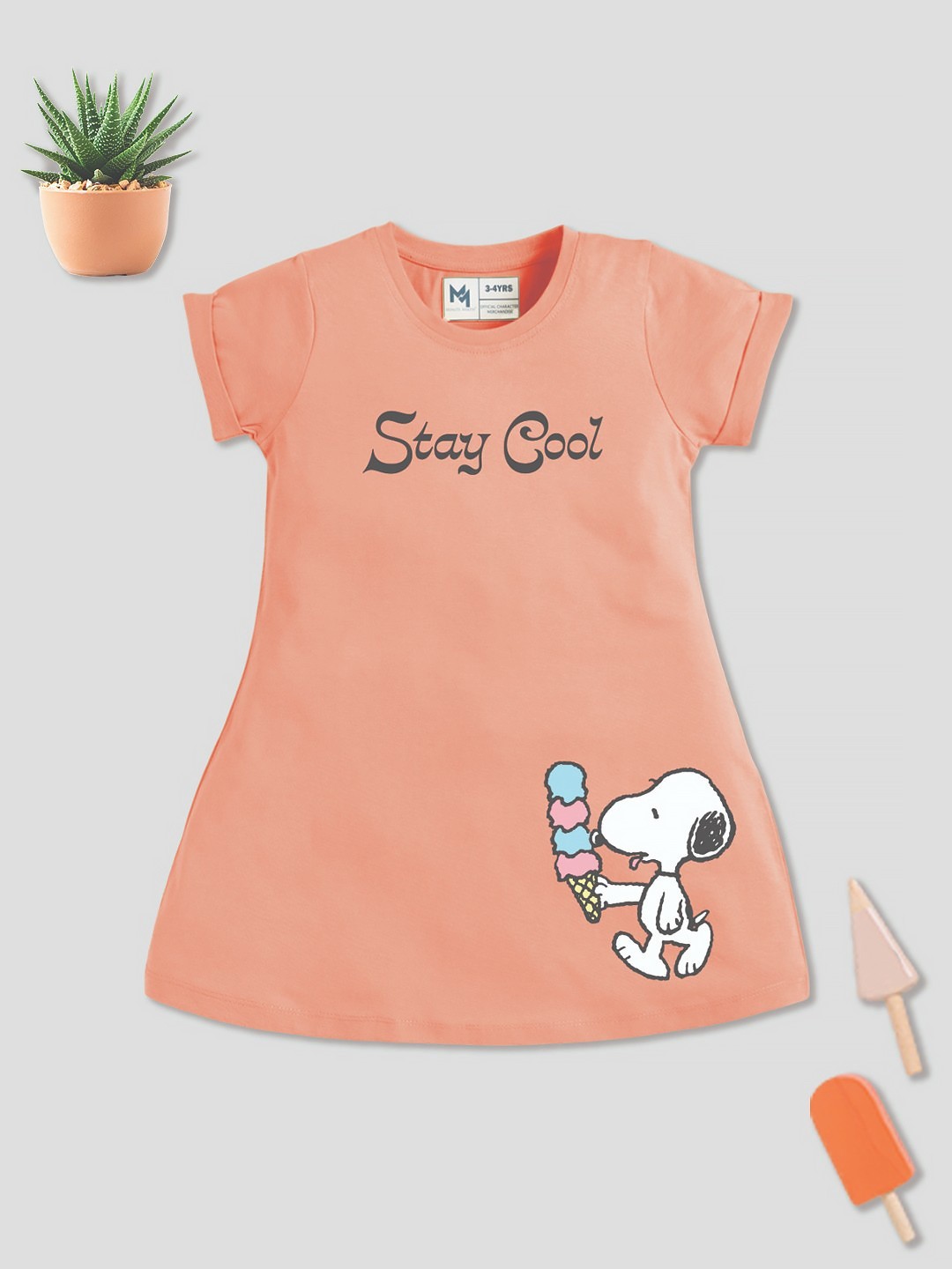 

YK X Minute Mirth Girls Peanuts Printed A-Line Dress, Orange
