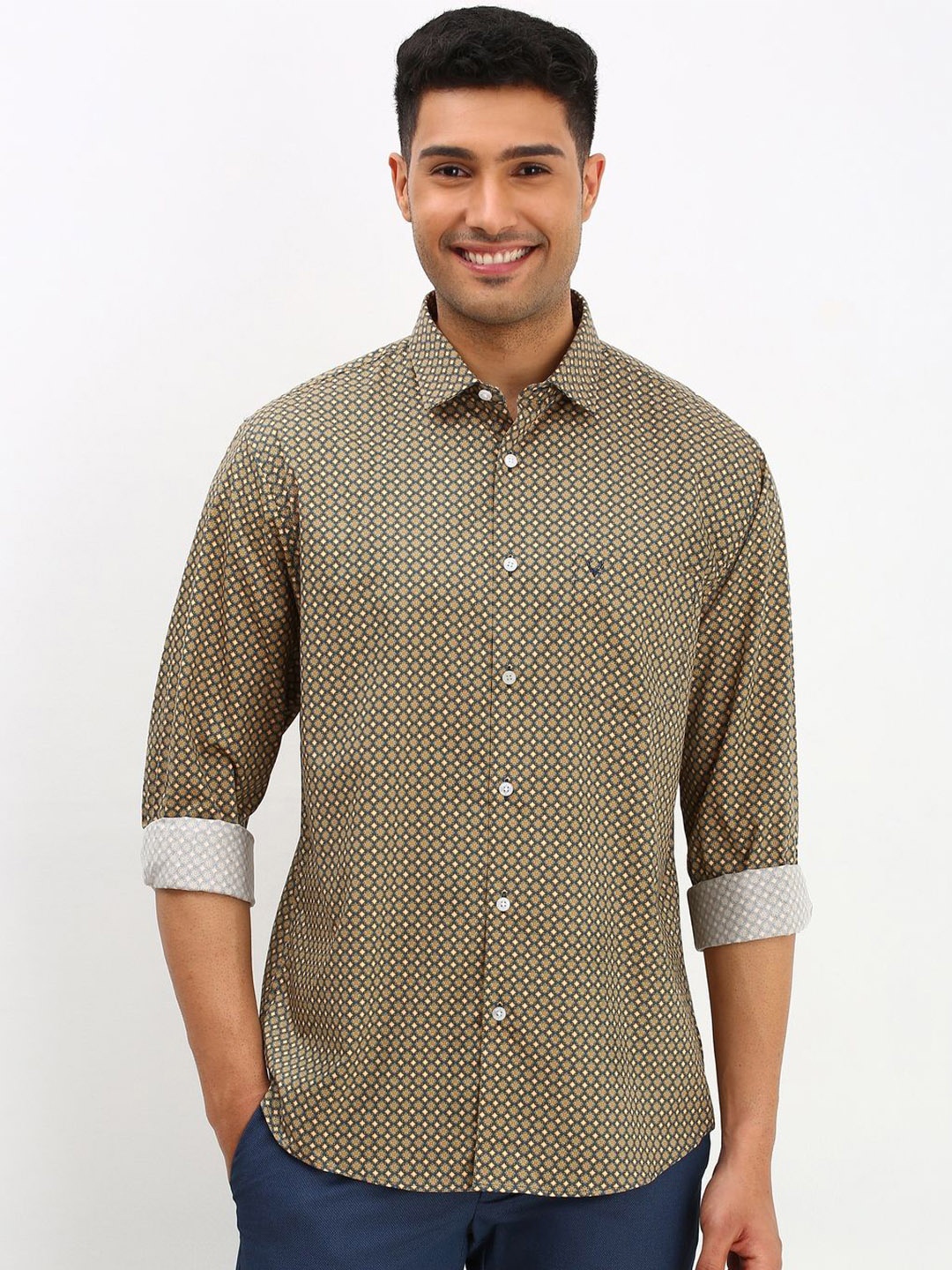 

Allen Solly Men Spread Collar Micro Ditsy Printed Cotton Slim Fit Casual Shirt, Olive