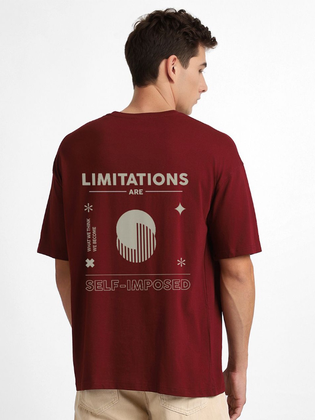 

NOBERO Men Graphic Printed Round Neck Cotton Oversized T-shirt, Maroon