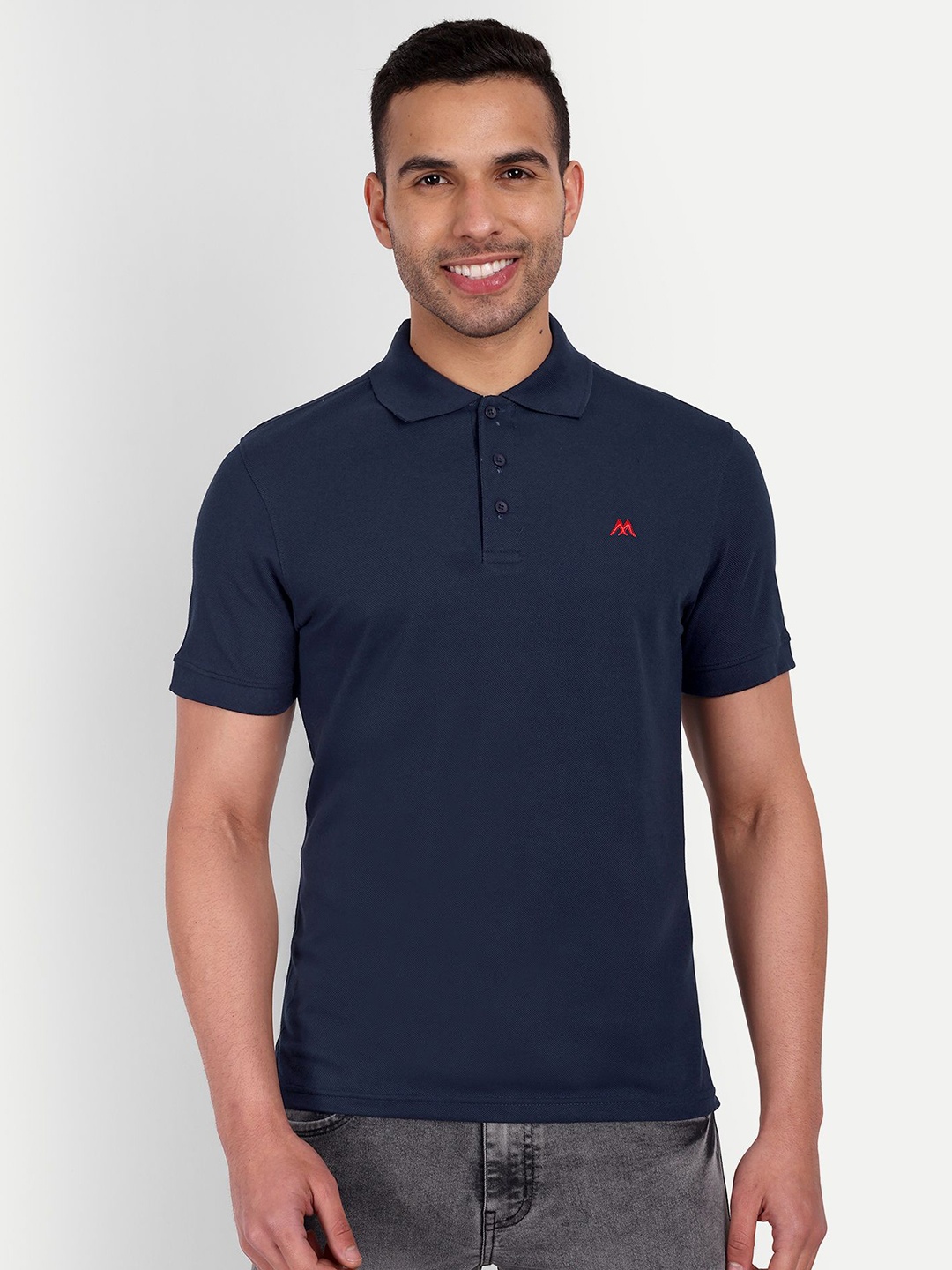 

MEGHZ Men Solid Polo Collar Cotton Slim Fit T-shirt, Navy blue