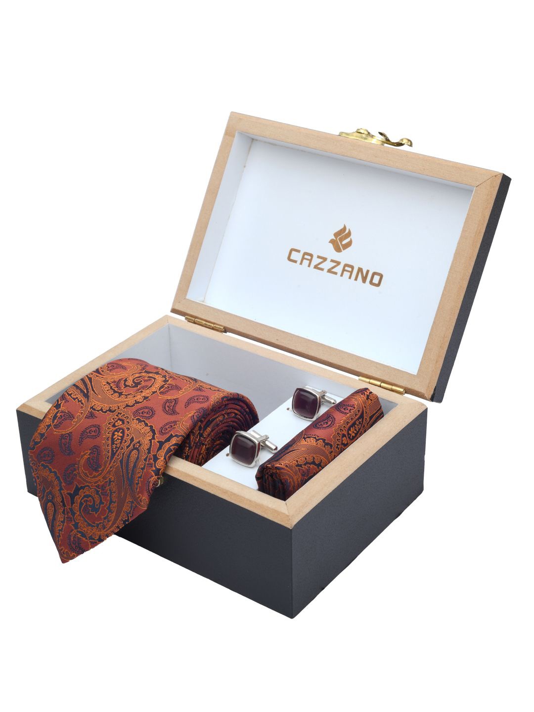 

Cazzano Men Floral Printed Tie Cufflinks & Pocket Square Accessory Gift Set, Brown