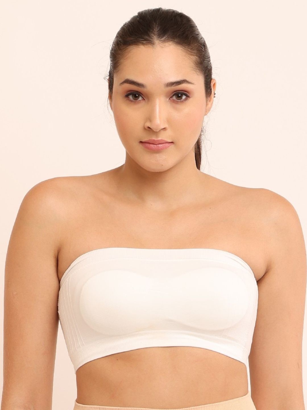 

Poftik Full Coverage Strapless Padded Bandeau Tube Top Bra, White