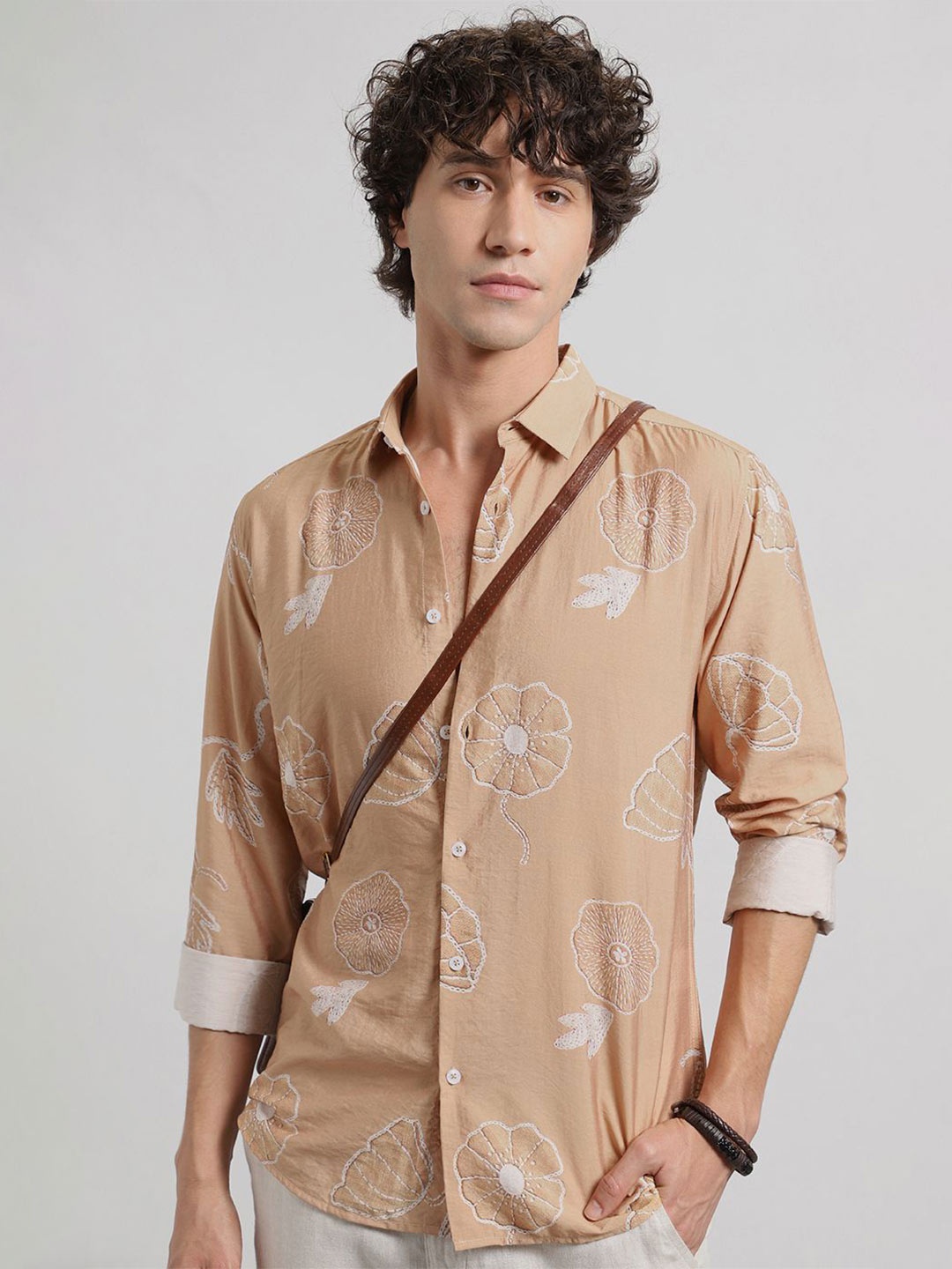 

Banana Club Men Classic Slim Fit Opaque Printed Casual Shirt, Beige