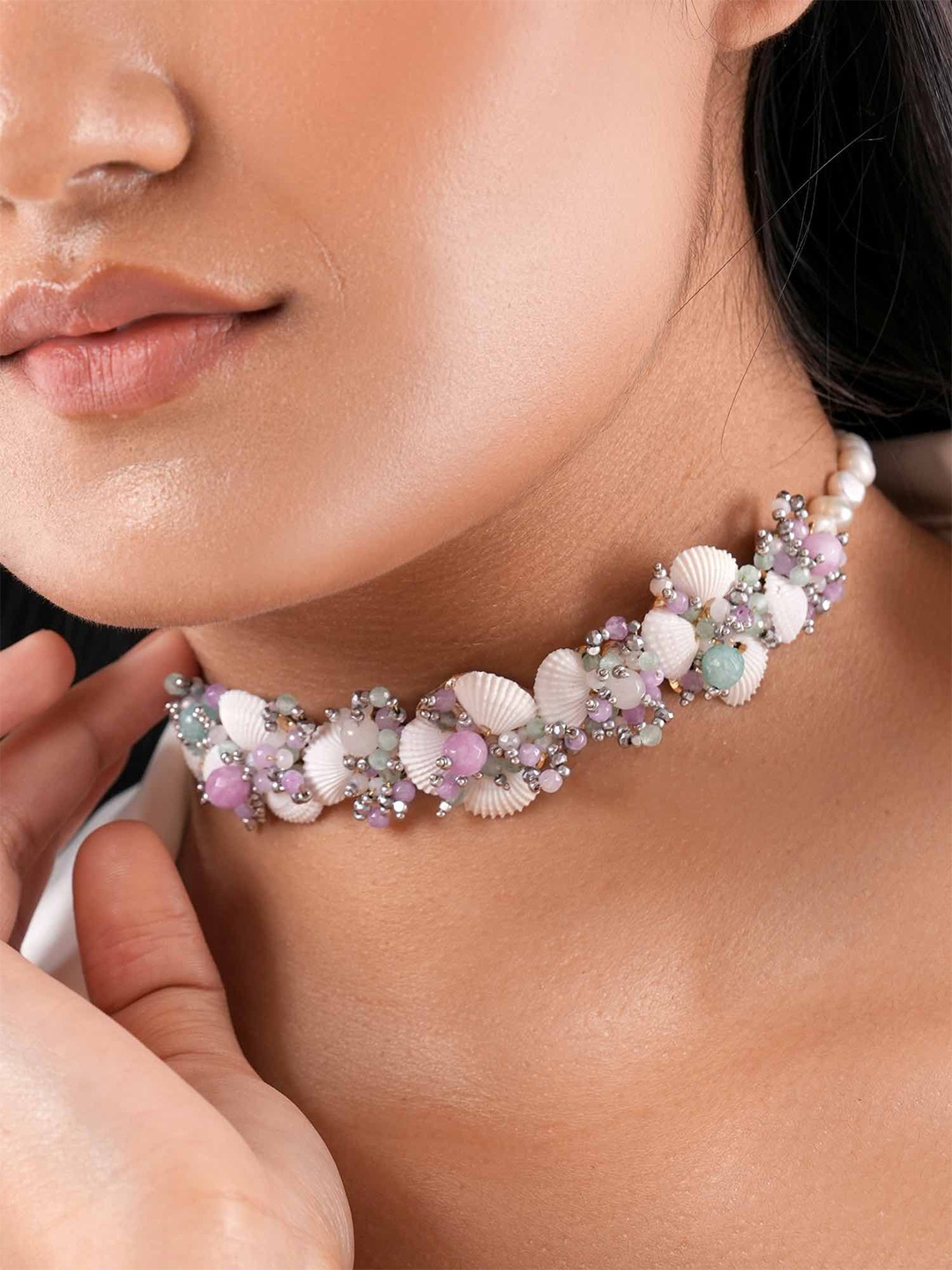 

D'oro Beaded Choker Necklace, Silver