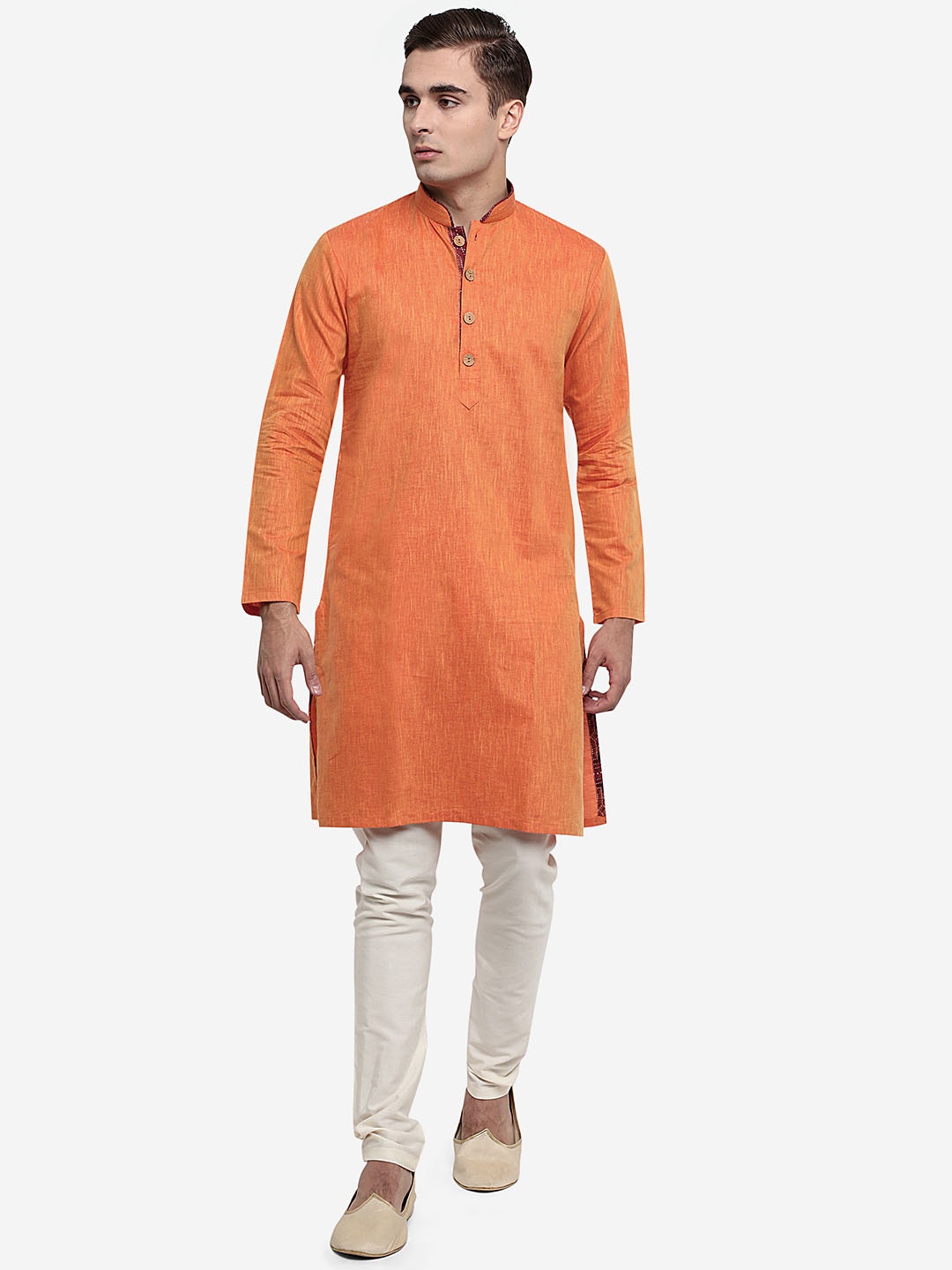 

azania Mandarin Collar Long Sleeves Straight Kurta, Orange