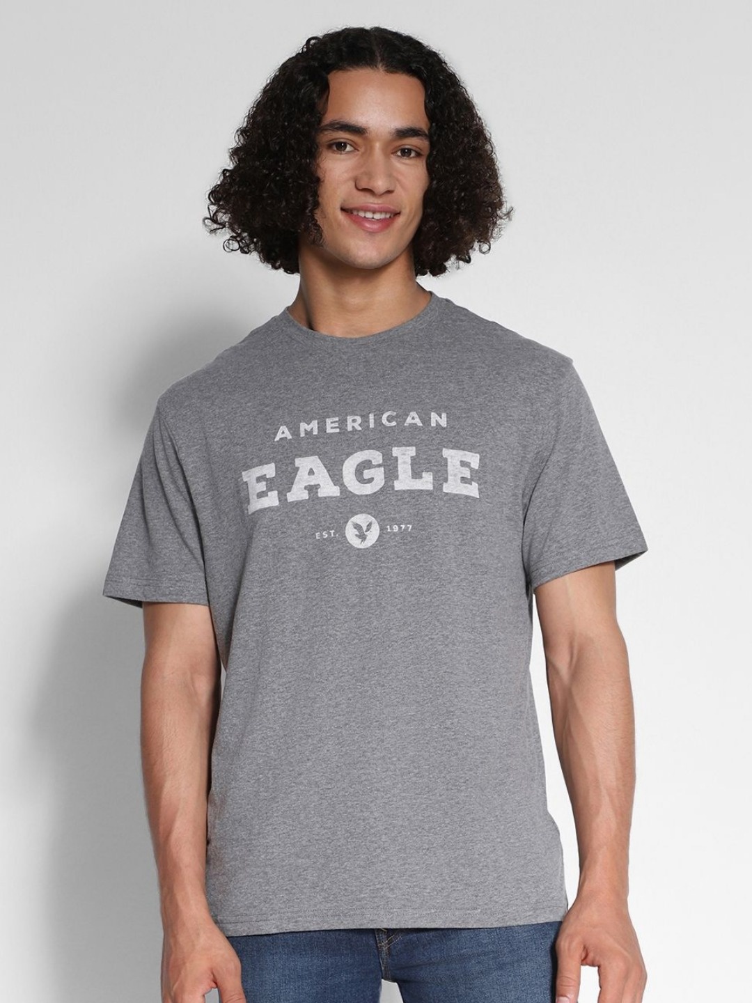 

AMERICAN EAGLE OUTFITTERS Men Typography Printed Round Neck Cotton T-shirt, Grey