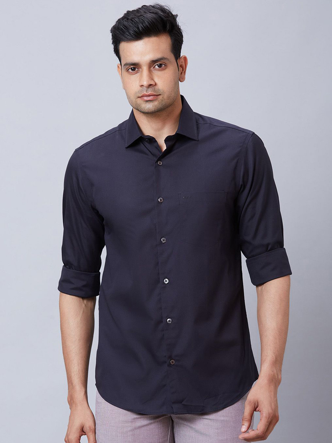 

ColorPlus Men Spread Collar Solid Cotton Tailored Fit Casual Shirt, Black