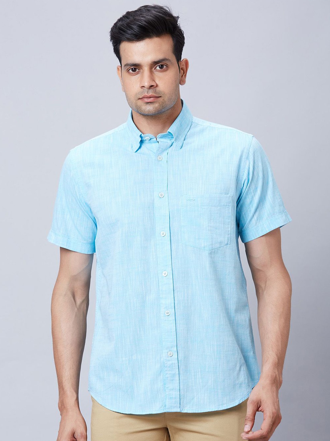 

ColorPlus Men Spread Collar Solid Cotton Tailored Fit Casual Shirt, Blue