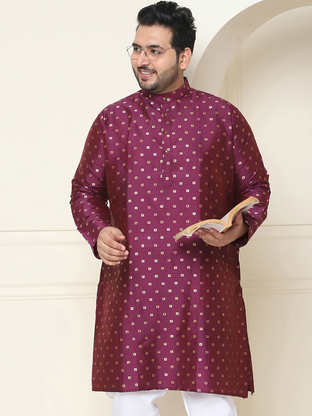 

SOJANYA PLUS Size Geometric Printed Band collar Straight Kurta, Purple