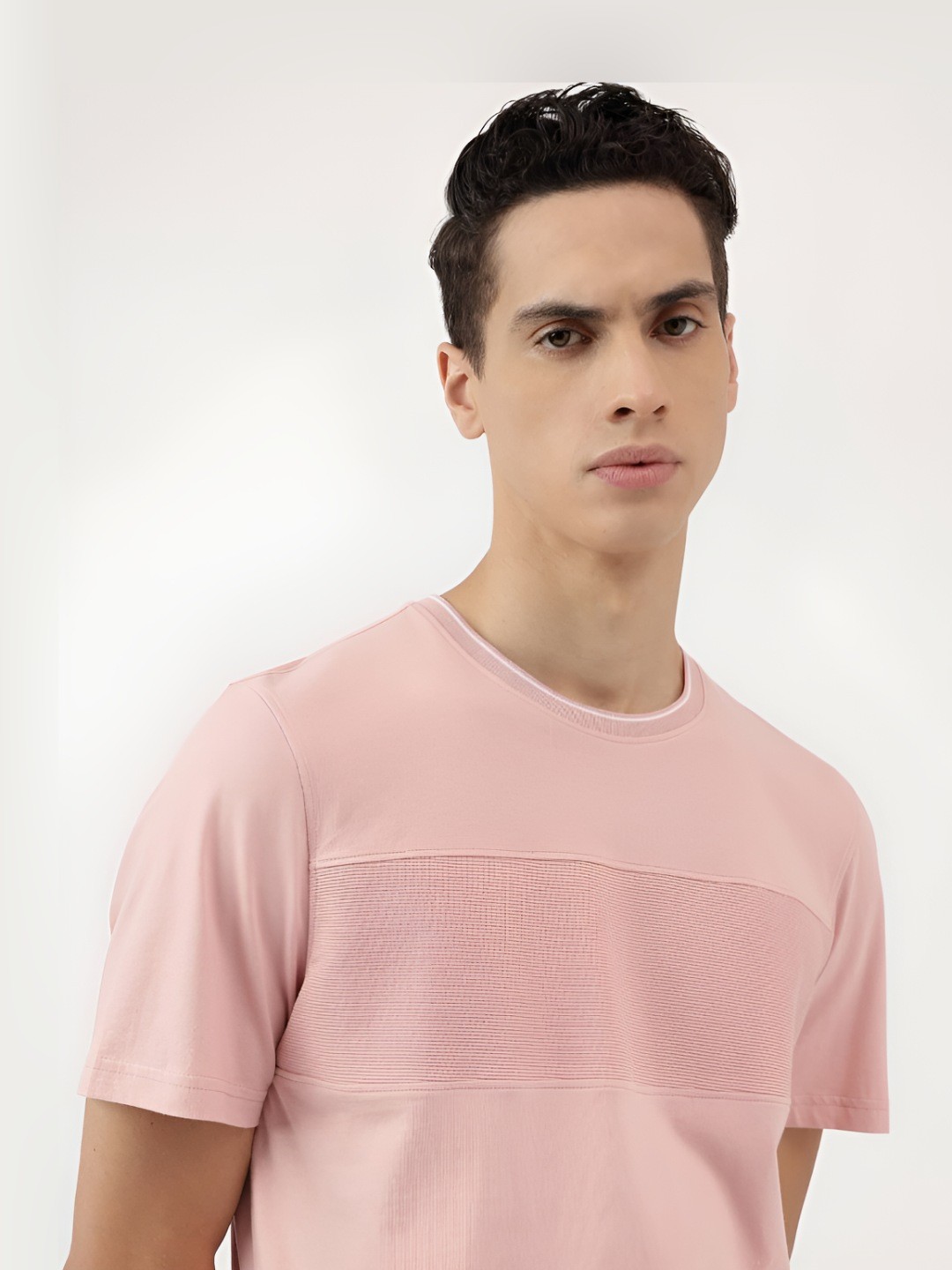 

Marks & Spencer Men Striped Round Neck Cotton T-shirt, Pink