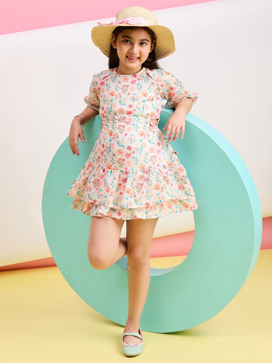 

Stylo Bug Girls Floral Print Fit & Flare Dress, Cream