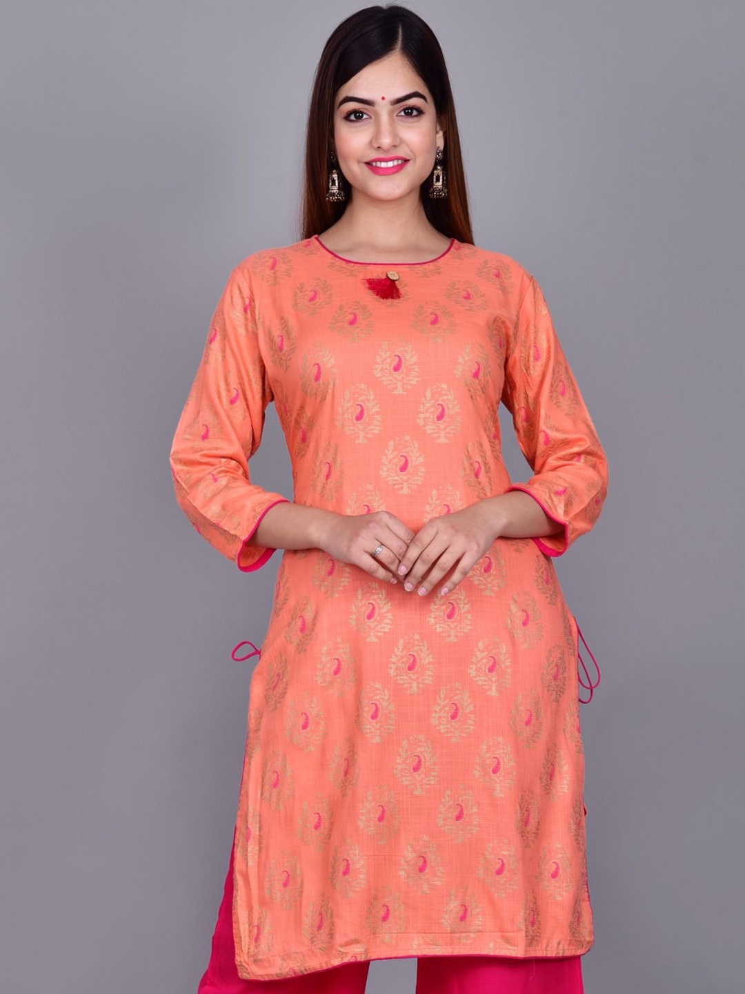 

Parth Fab Ethnic Motifs Printed A-Line Kurta, Orange