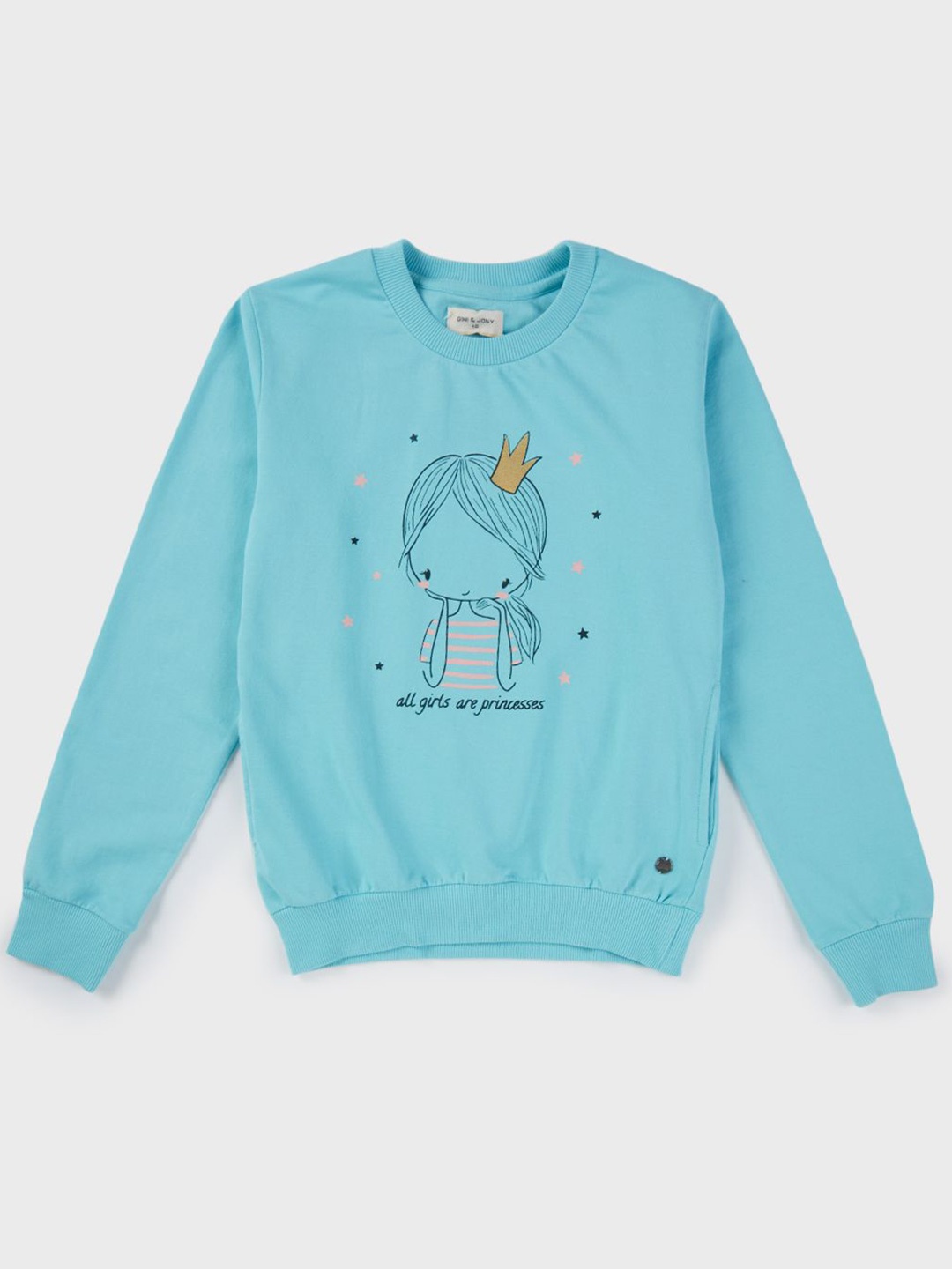 

Gini and Jony Girls Graphic Printed Round Neck Cotton Pullover Sweatshirt, Blue