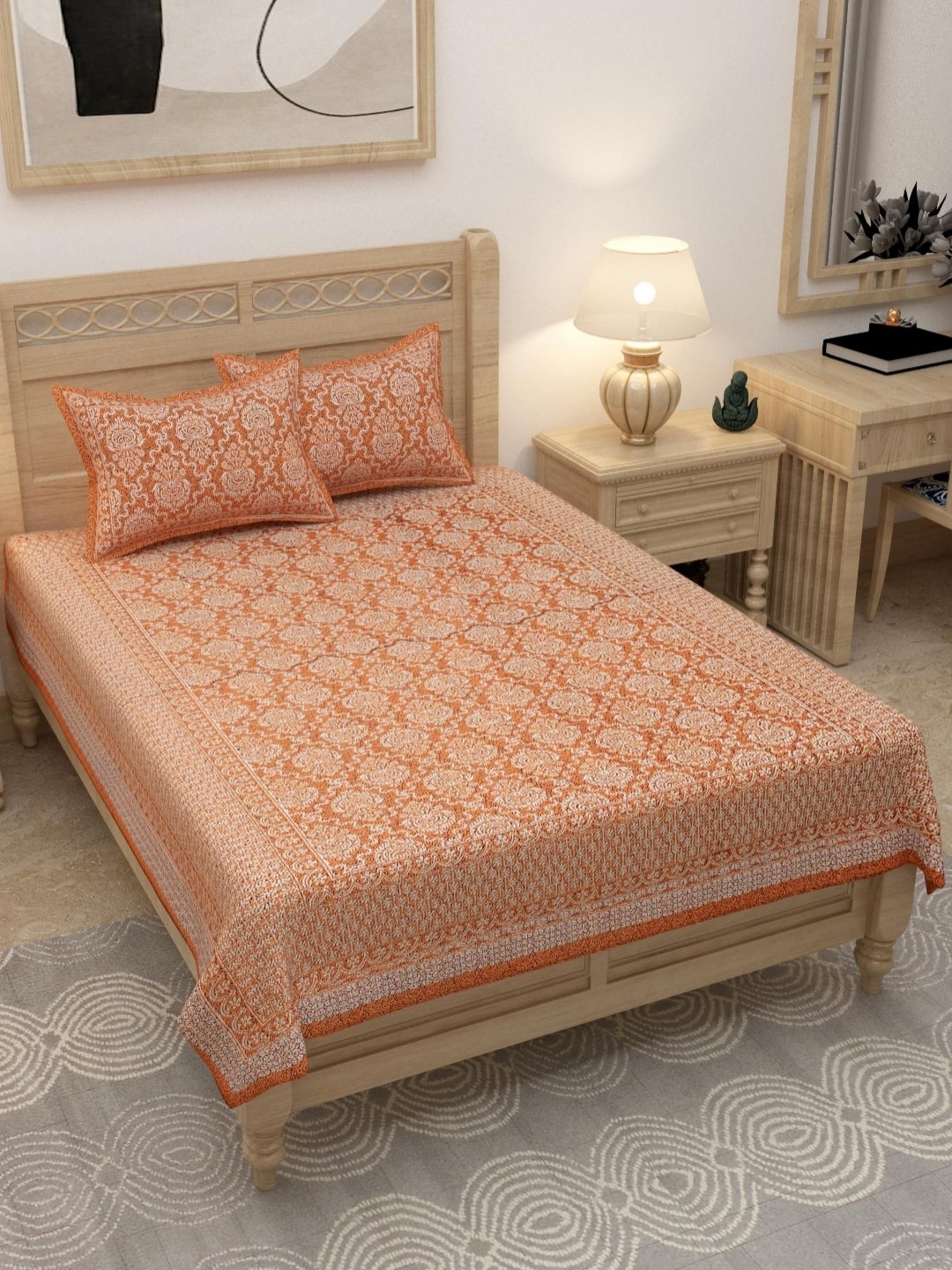 

Lali Prints Brown & White Printed 180 TC Cotton Single Bedsheet With 2 Pillow Covers