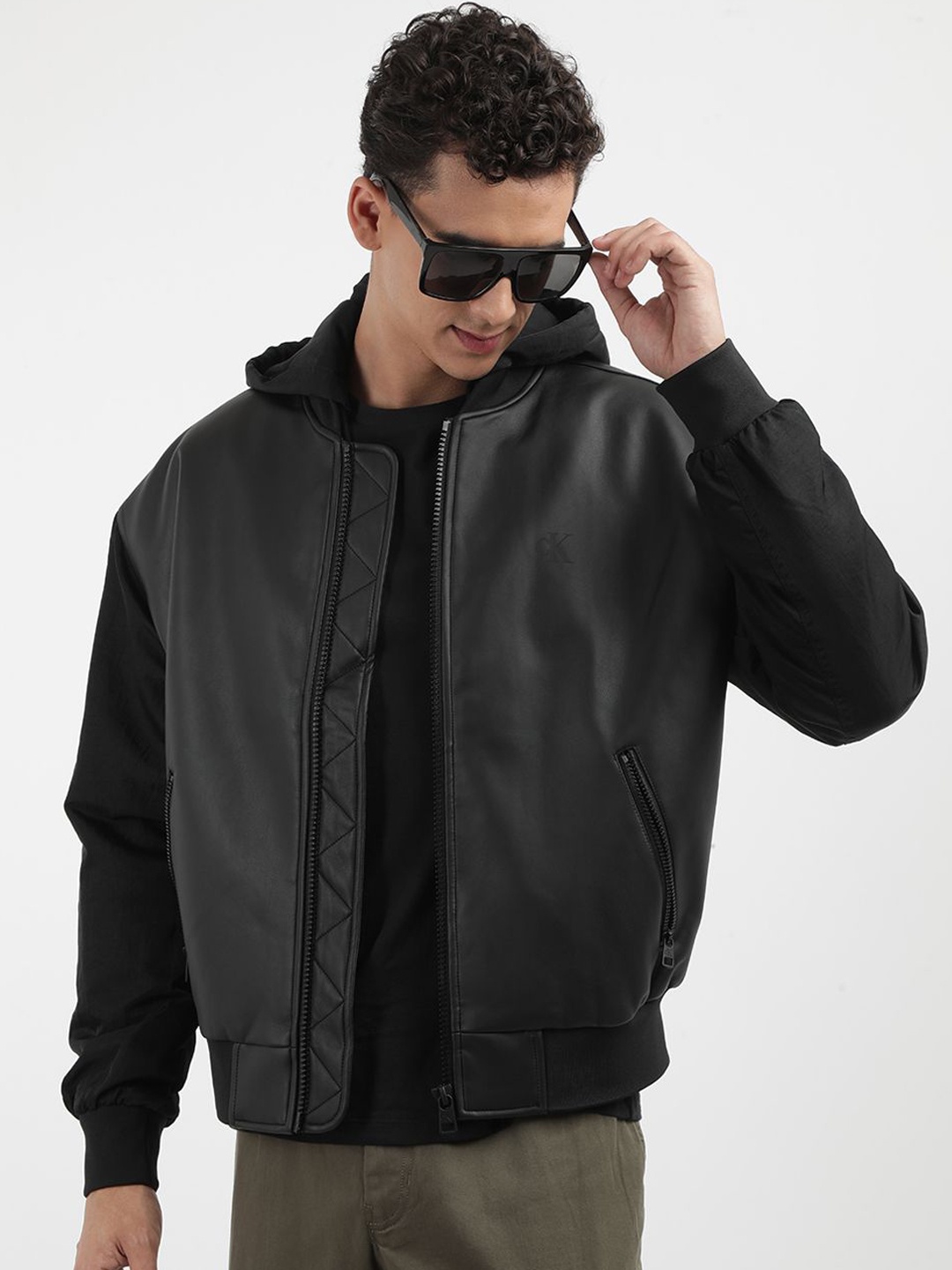

Calvin Klein Jeans Men Camouflage Bomber with Patchwork Jacket, Black