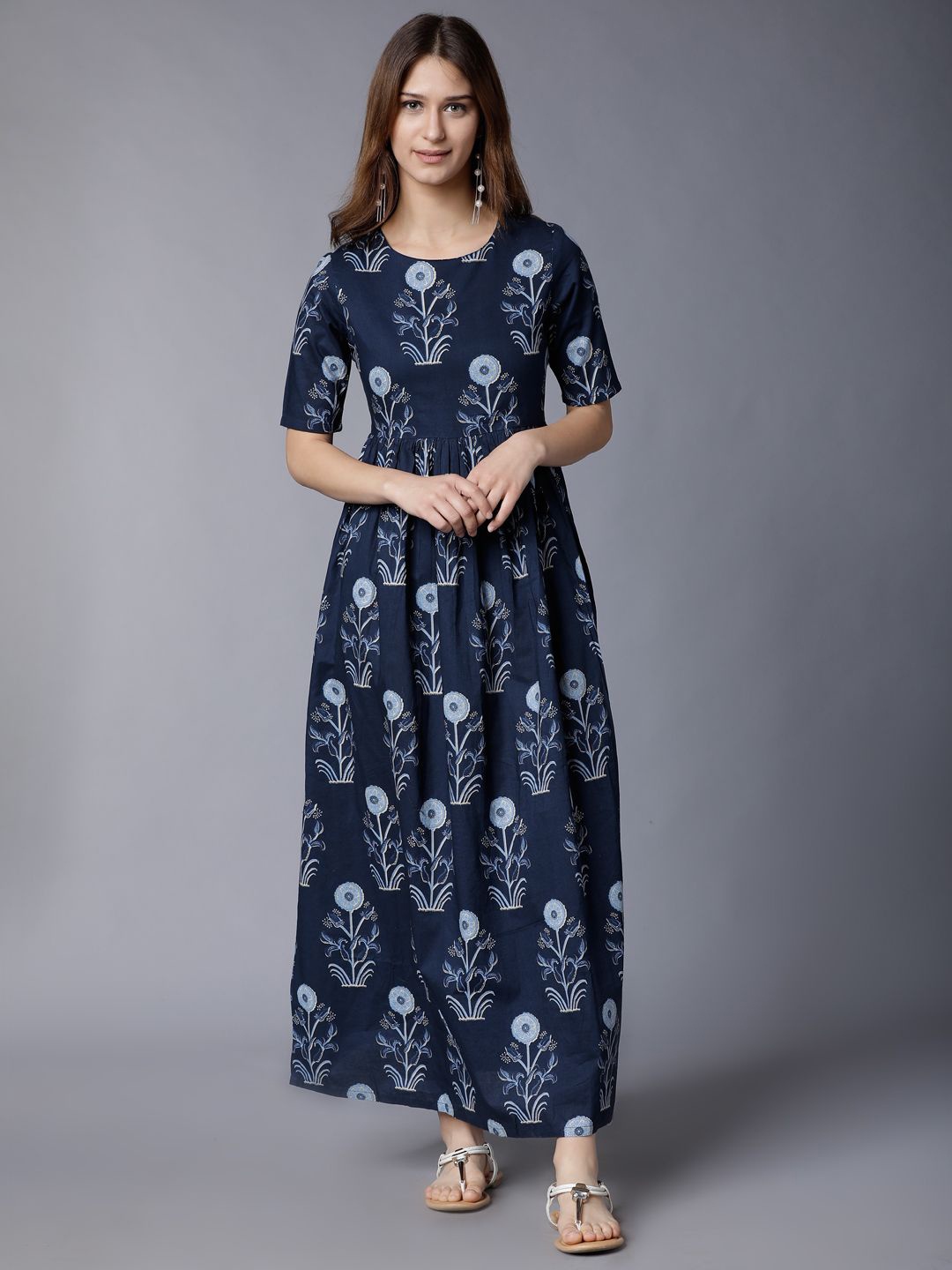 

Vishudh Women Ethnic Motifs Print Maxi Dress, Navy blue