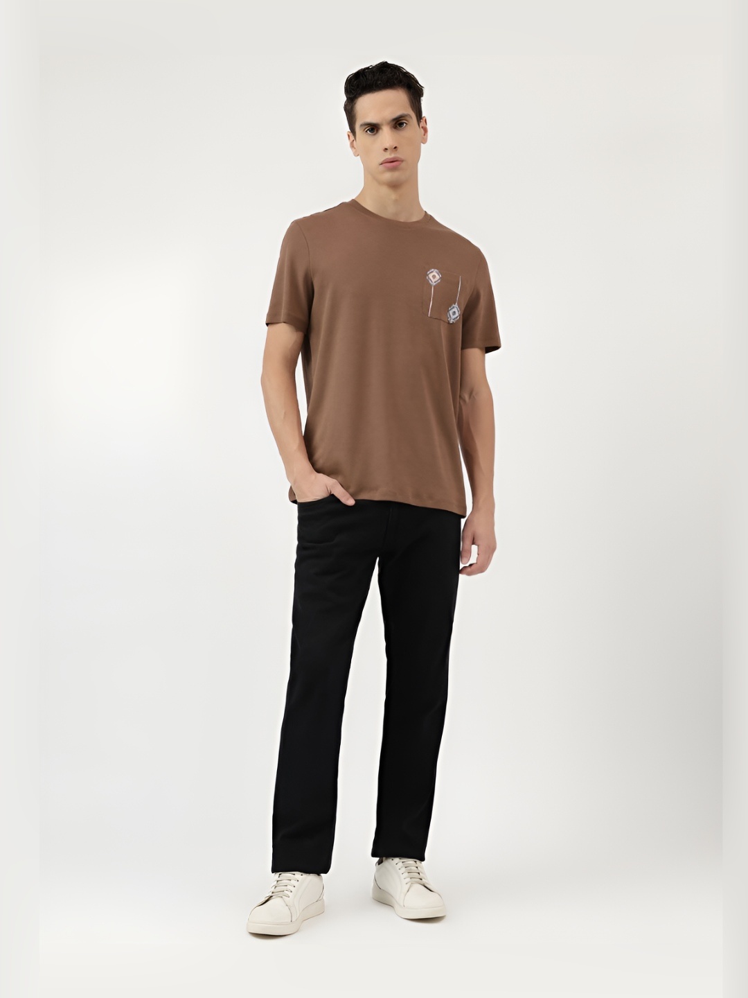 

Marks & Spencer Men Graphic Printed Round Neck Cotton T-shirt, Brown