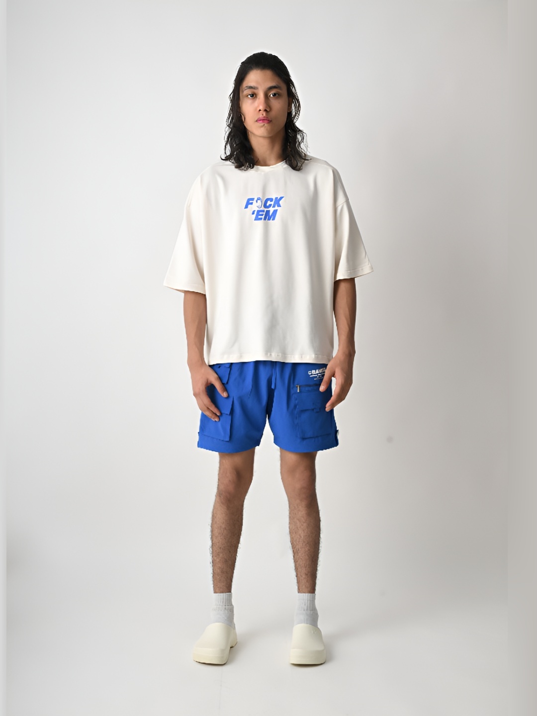 

BAWSE. Unisex Typography Printed Round Neck Cotton Oversized T-shirt, Off white