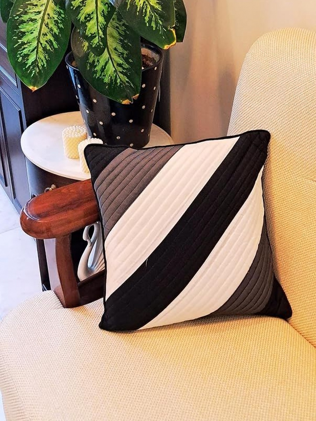 

Homey Affairs Black & Off White Striped Square Cushion Covers