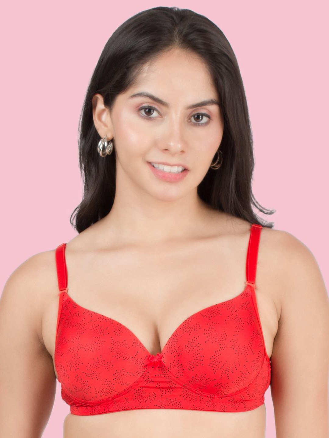 

Dressberry Printed Heavy Padded Bra, Red