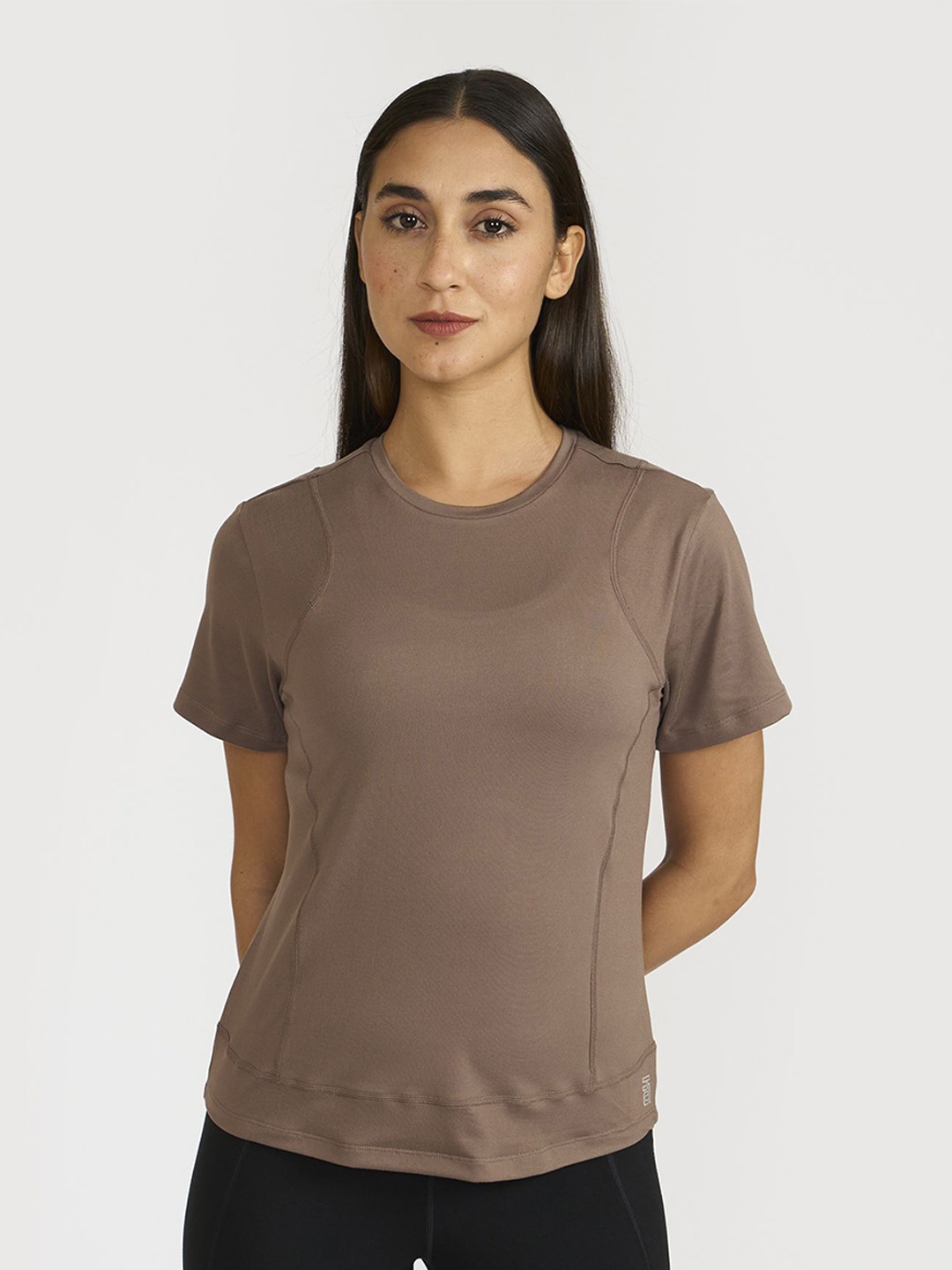 

HUNNIT Women Slim Fit Activewear Training Top, Brown