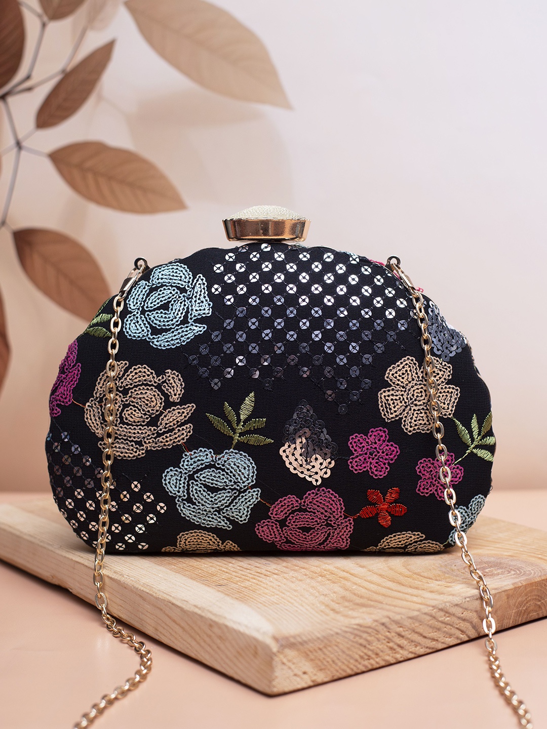 

ARTKLIM Embroidered Embellished Box Clutch, Black