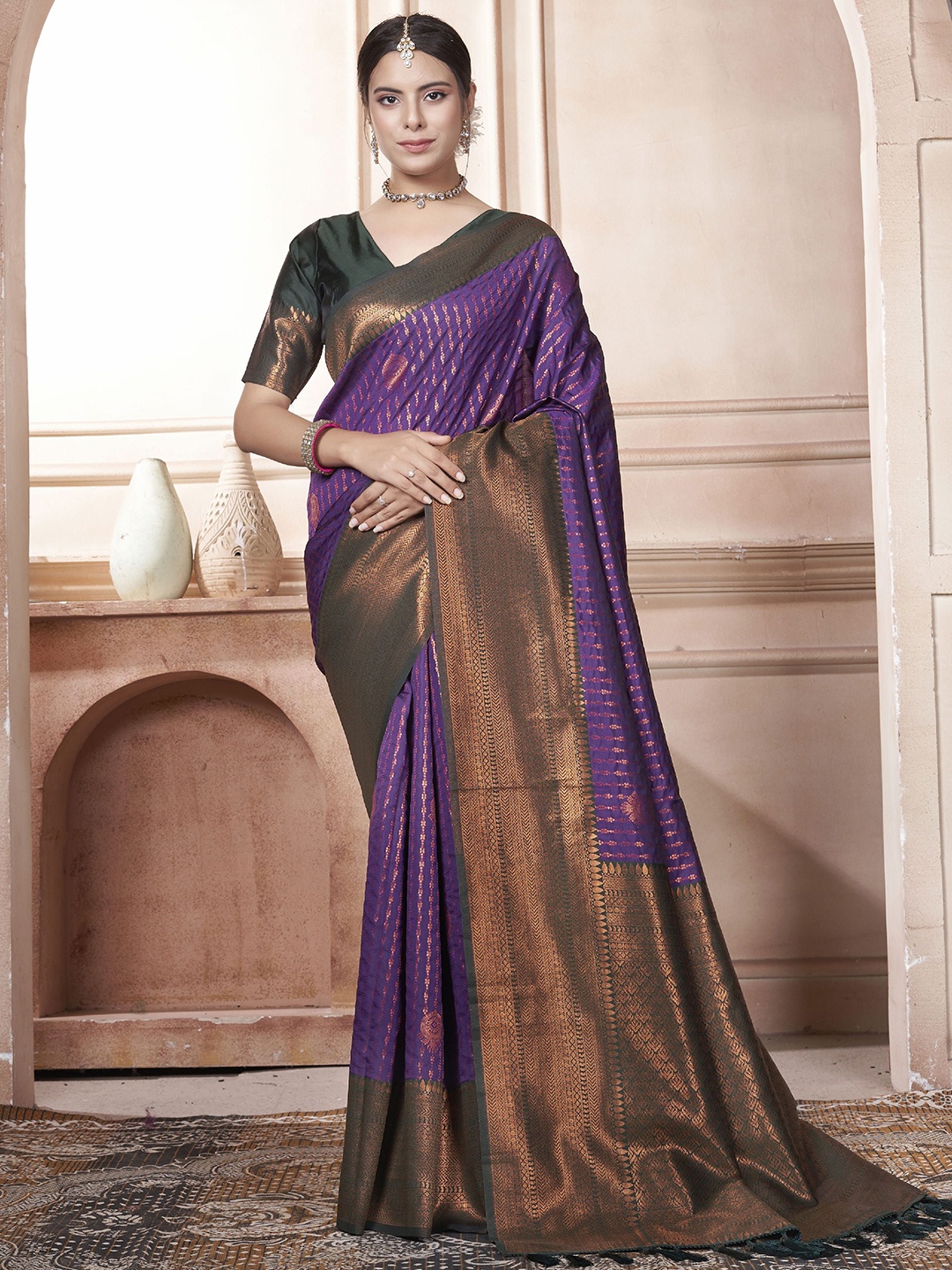 

KAYOMMI Ethnic Motifs Zari Kanjeevaram Saree, Purple