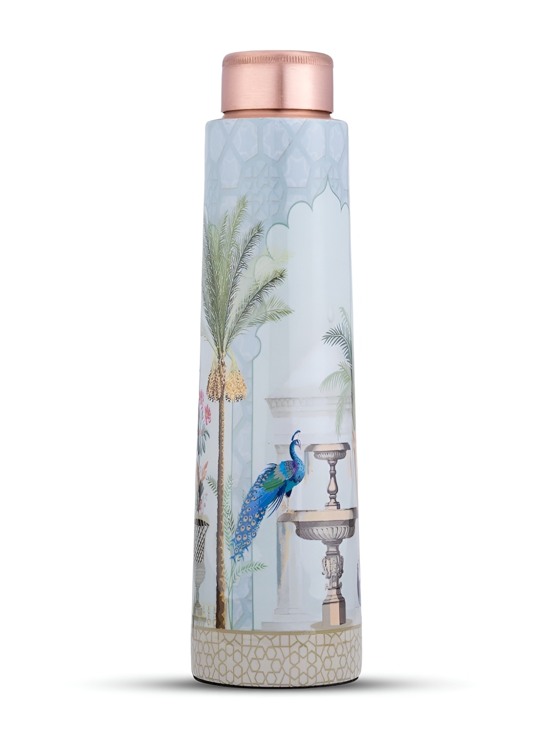 

veda essentials. Blue & Green Single Copper Printed Water Bottle