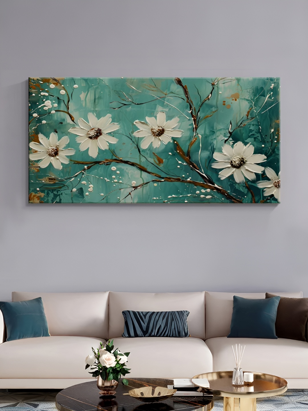 

999Store Grey & White Canvas Floral and Botanical Wall Paintings