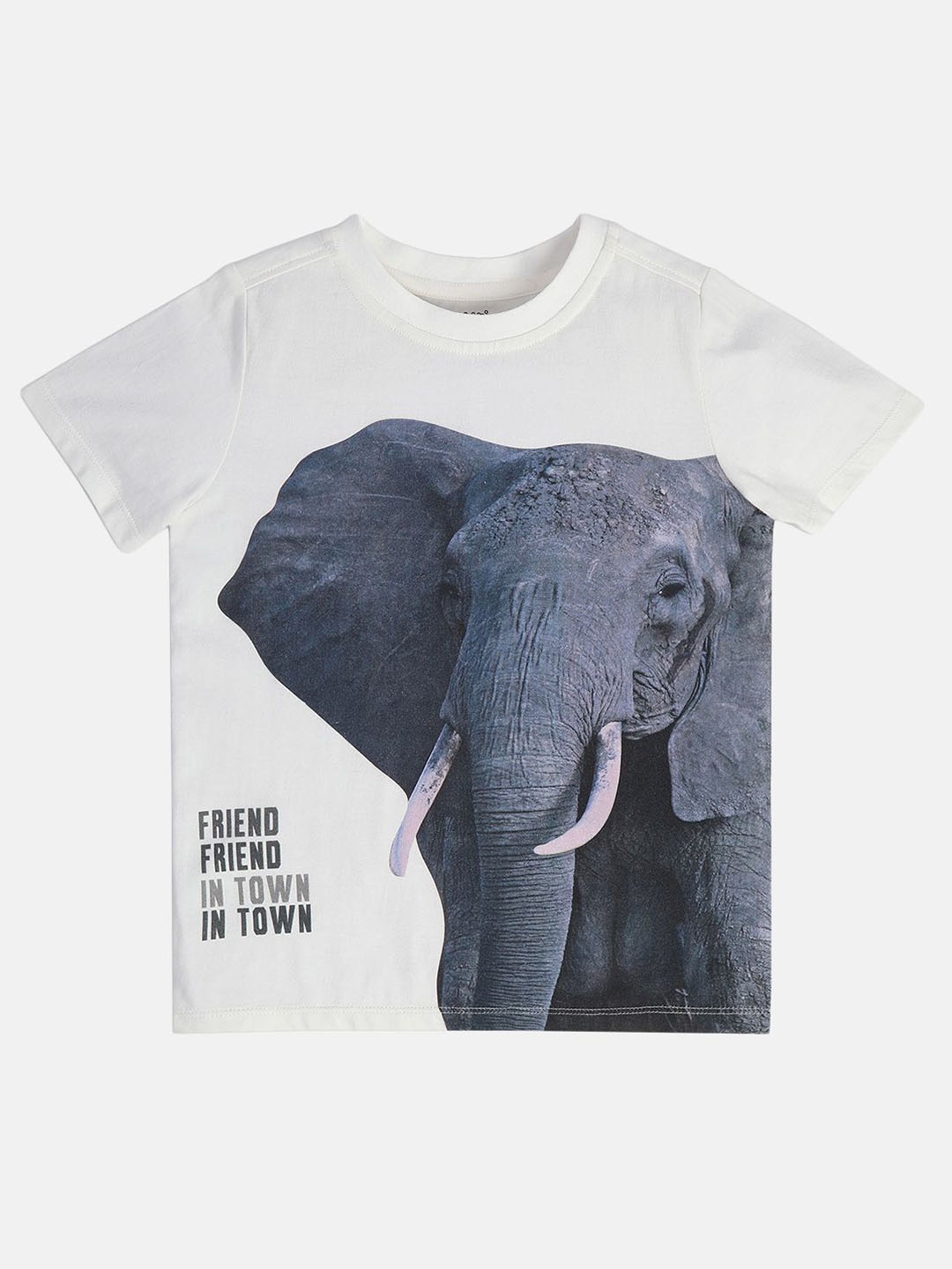 

MINI KLUB Boys Graphic Printed Round Neck Cotton T-shirt, White