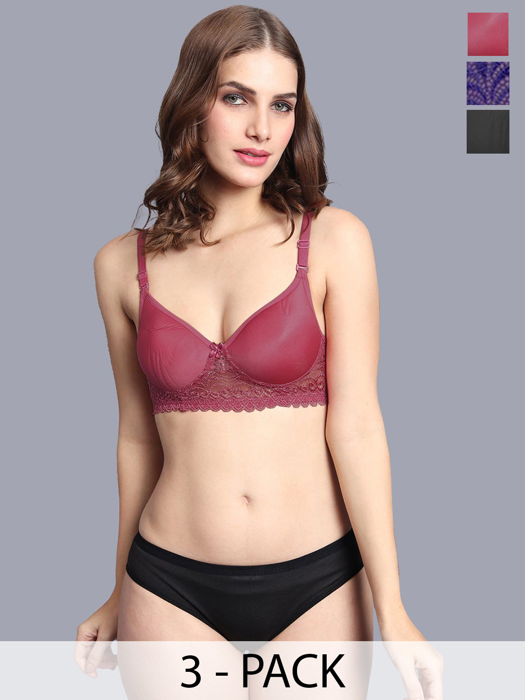 

AROUSY Women Pack Of 2 Self-Design Lingerie SetB_PD-Sett3, Maroon