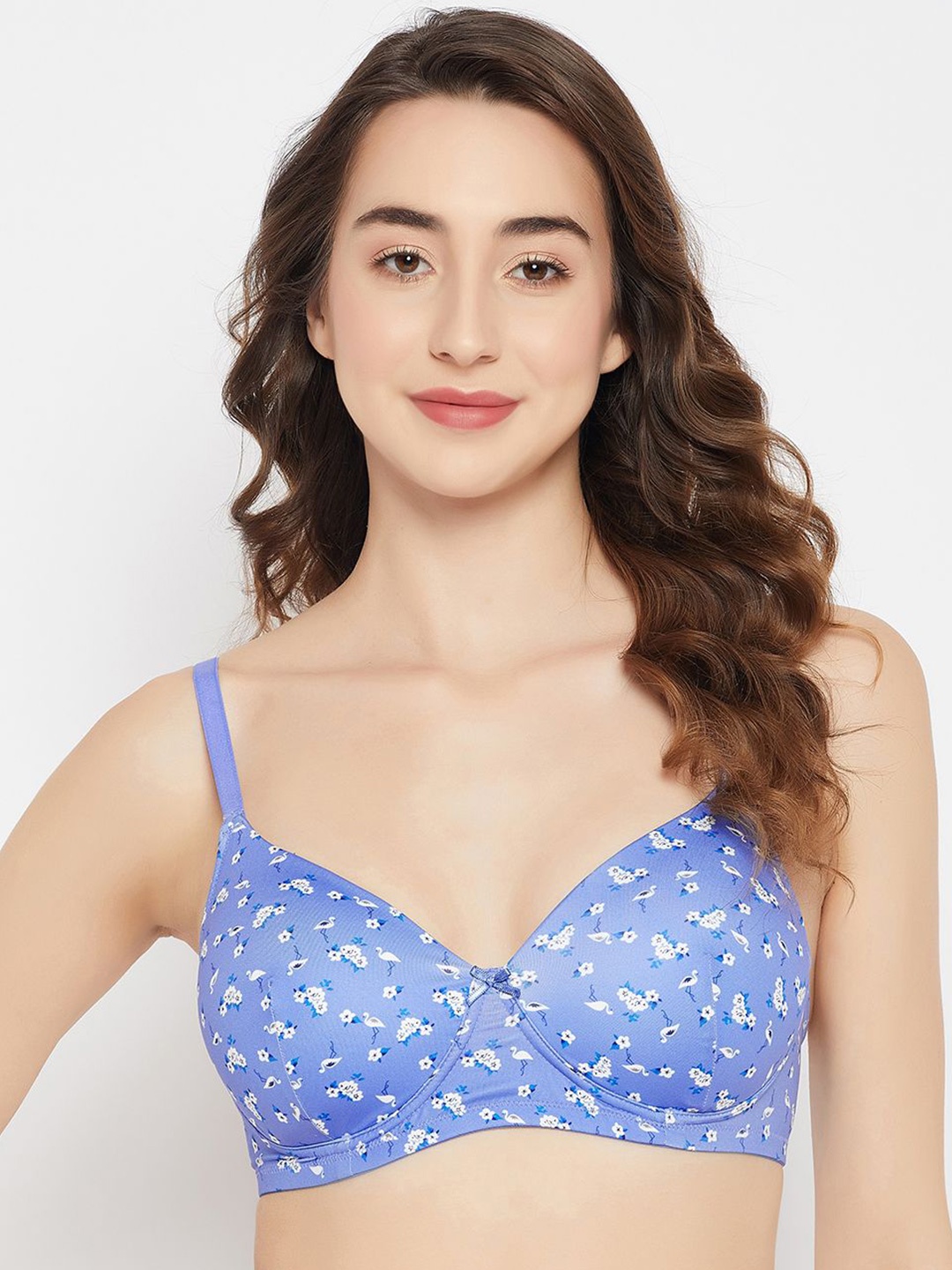 

Clovia Floral Printed Full Coverage Lightly Padded Bra, Blue