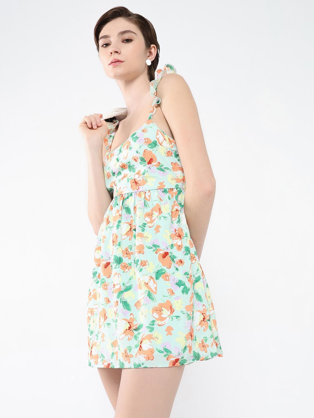 

SHOWOFF Women Floral Printed A-Line Mini Dress, Green