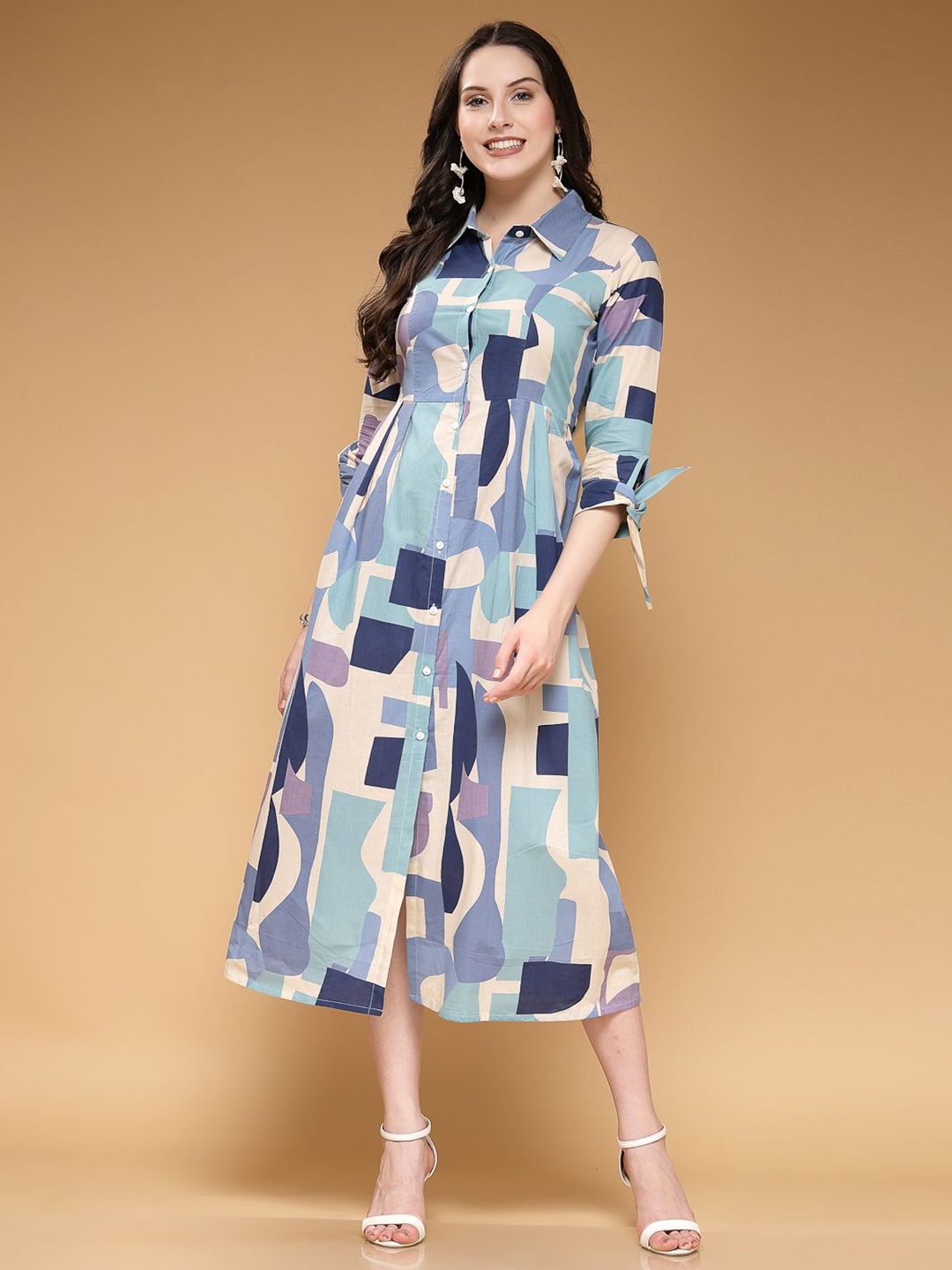 

LARGISH Printed Fit & Flare Midi Dress, Blue