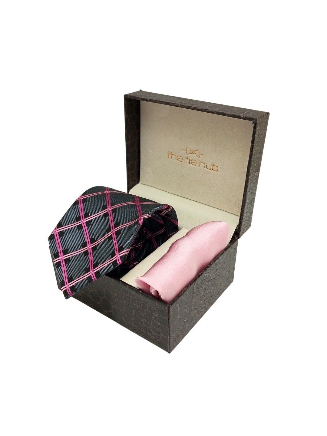 

The Tie Hub Men Accessory Gift Set Of Tie & Pocket Square, Grey