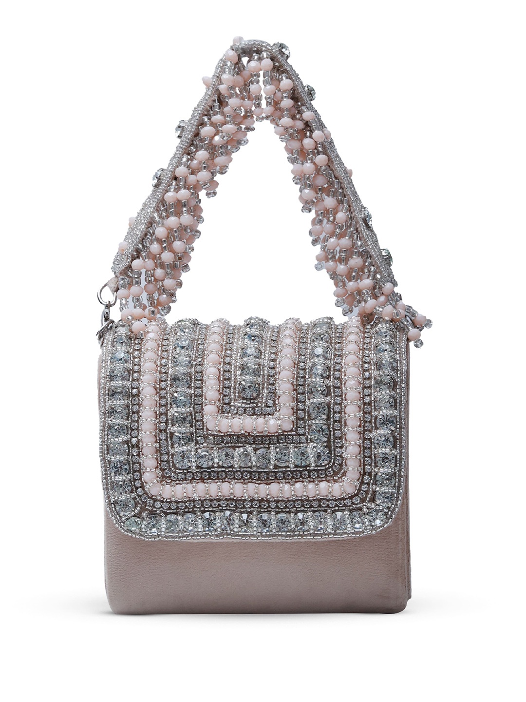 

THE TAN CLAN Embroidered Foldover Clutch, Beige