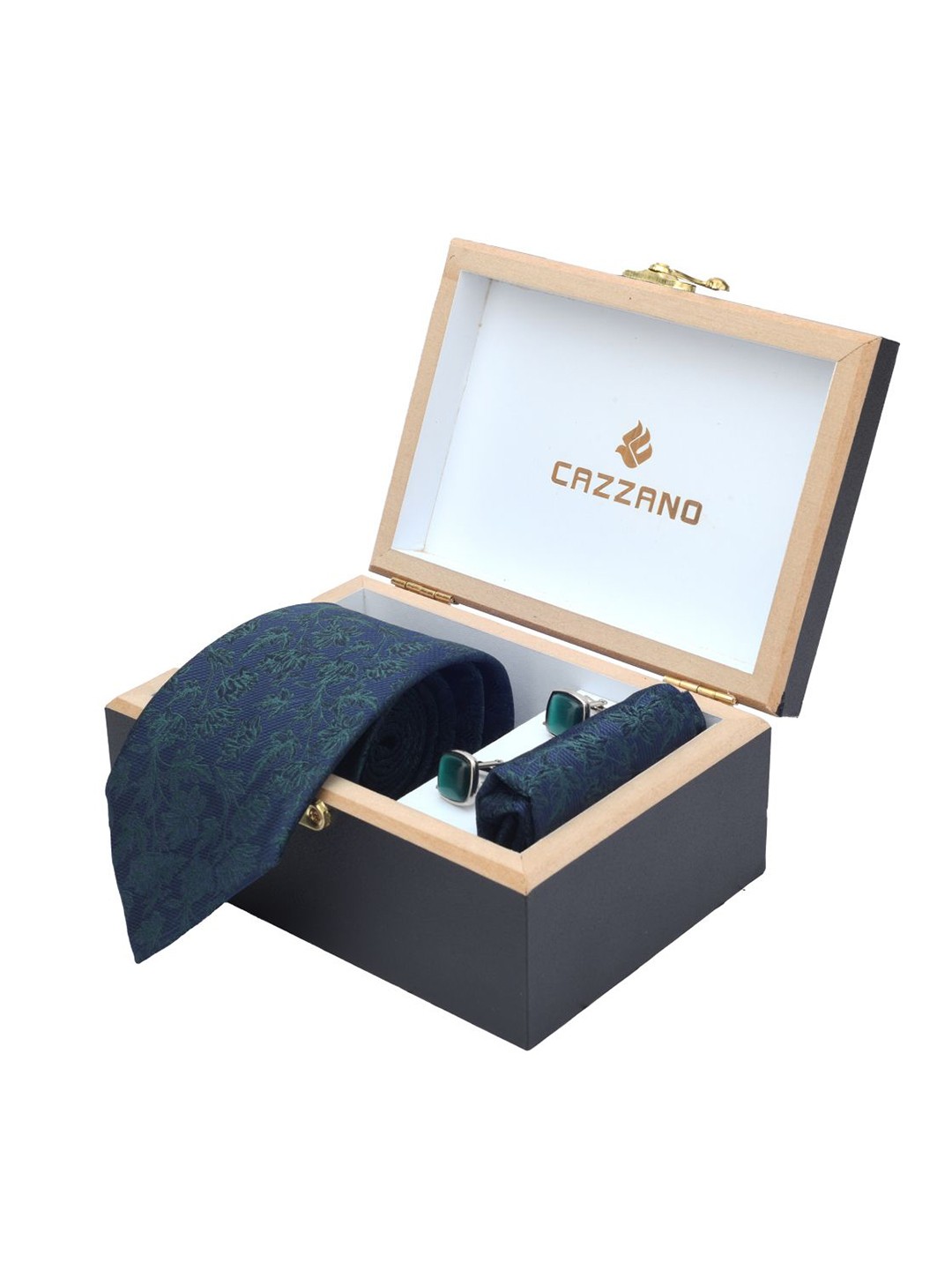 

Cazzano Men Floral Printed Tie Cufflinks & Pocket Square Accessory Gift Set, Blue