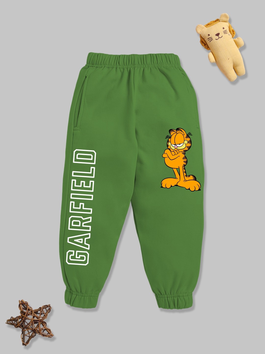 

YK X Minute Mirth Boys Garfield Printed Fleece Joggers, Green