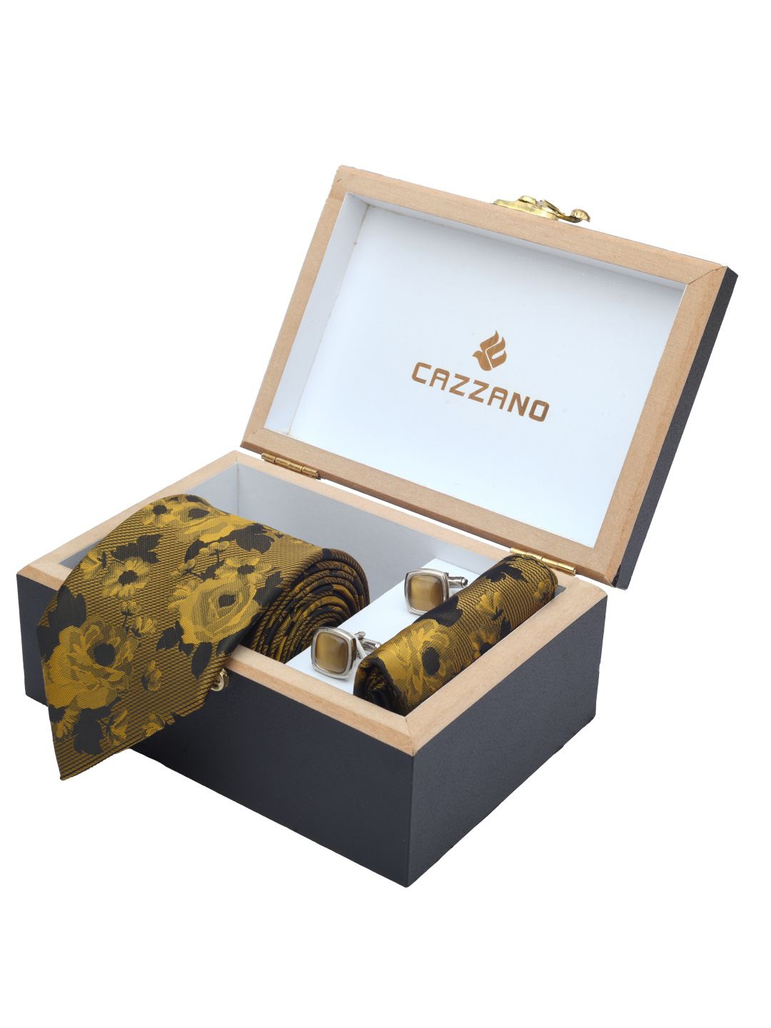 

Cazzano Men Floral Printed Tie Cufflinks & Pocket Square Accessory Gift Set, Olive