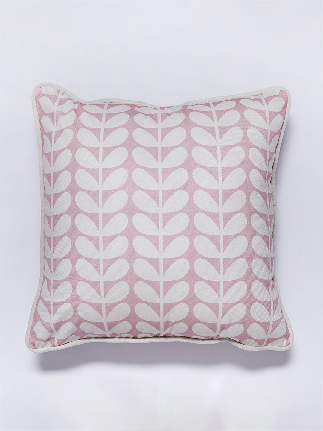 

SANSKRUTIHOMES White & Pink Floral Printed Velvet Square Cushion Covers